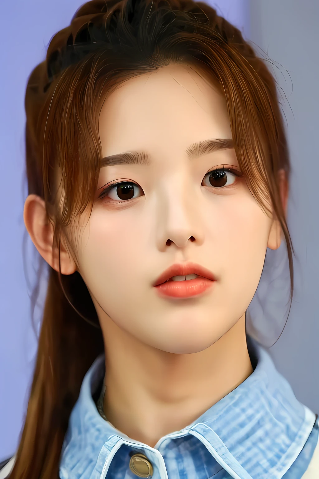 femine,a round face,White and tender,tall nose bridge,
