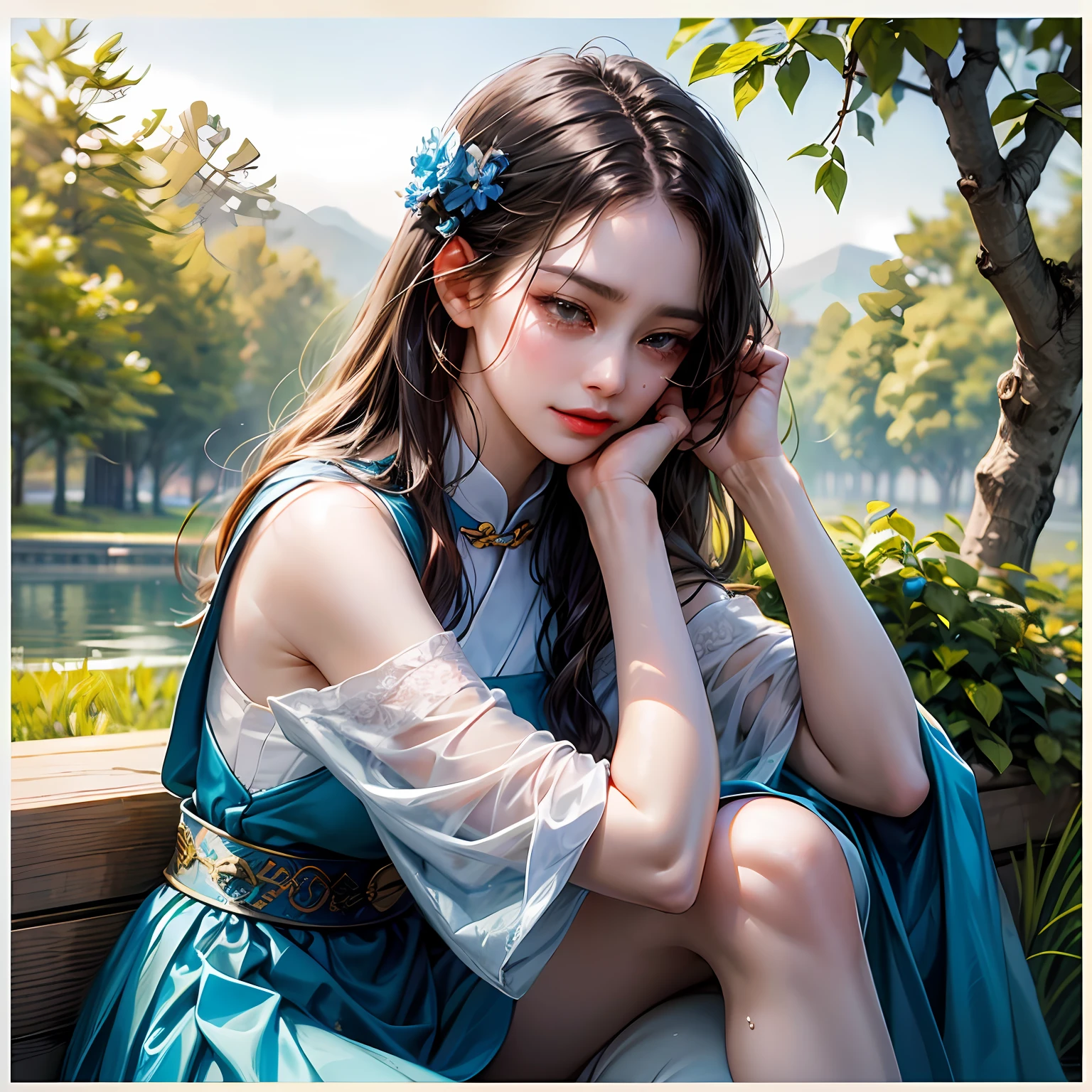 Her eyebrows furrowed slightly,It seems that there is some dissatisfaction,The eyes are affectionate,It looks like joy but not quite。The expression on her face showed two smiles of sadness,But there is a delicate pathology on his body。Tears flashed in his eyes,Breathing is weak and rapid。While she sat quietly,Like a beautiful flower,The action reveals a weak posture,It was as if the weeping willows were being lifted by the breeze。Her mind is more sensitive than normal,Her condition seems to be more than two-thirds of Xi Shi's。 --auto