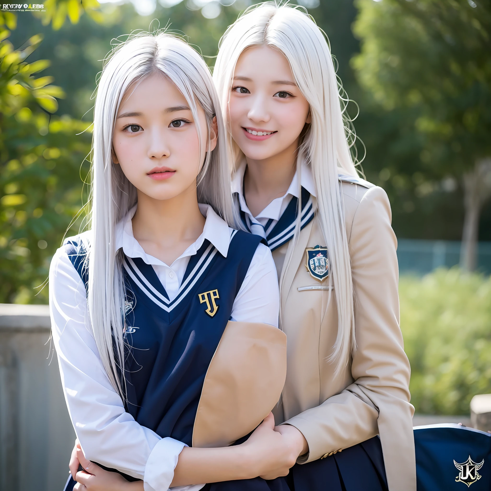 A white-haired high school girl wearing a JK uniform with her upper body naked --auto