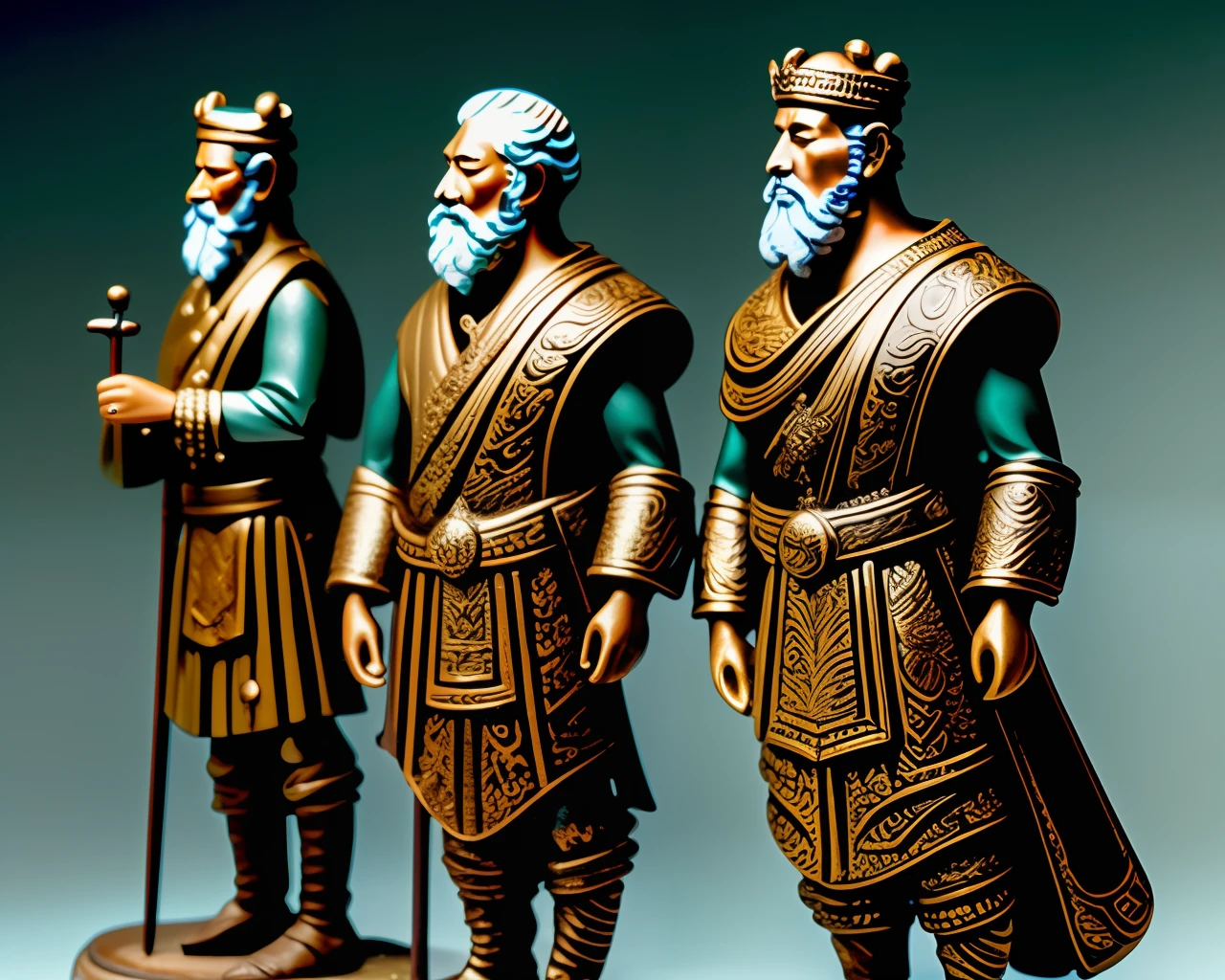 Figures in the style of ancient emperors