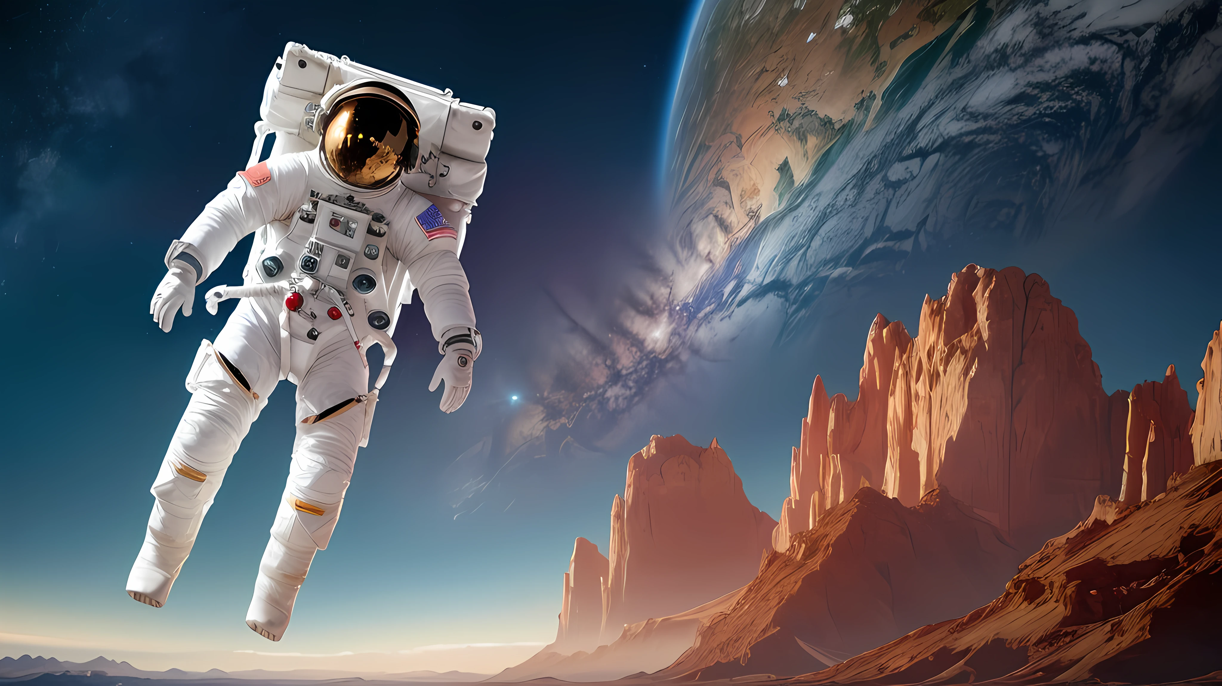(masterpiece), best quality, ultra-detailed, extremely detailed CG unity 8k wallpaper, high resolution, dynamic pose, intricate details, (1man), wearing spacesuit, standing on the surface of the moon, staring at the distant horizon, stars twinkle in the background, foreboding and mysterious atmosphere, blue tinted shadows emphasizing the loneliness and danger of space exploration.