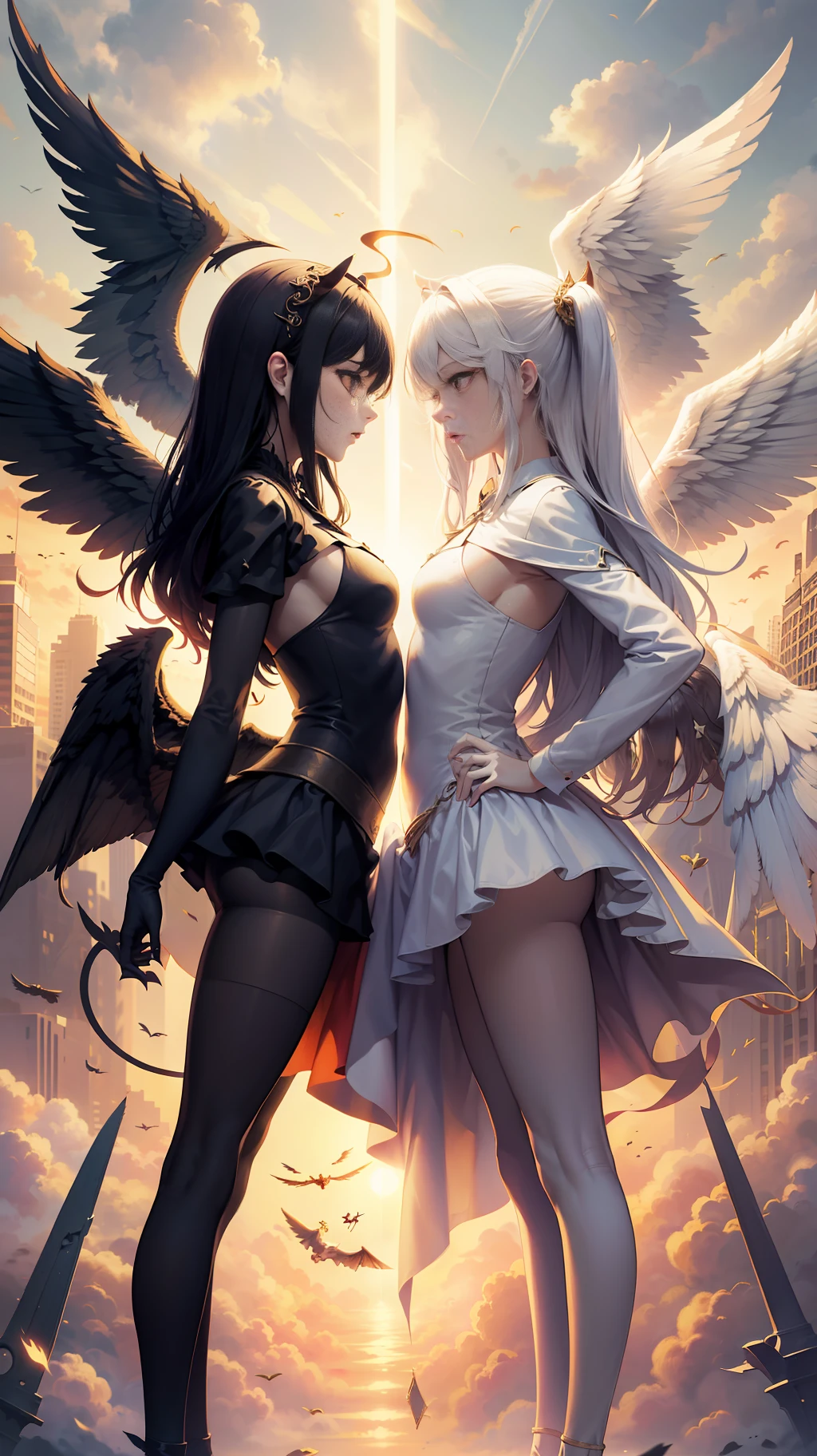 best qarity,tmasterpiece,super-fine,Twins,2girls,The angel,devils,wings