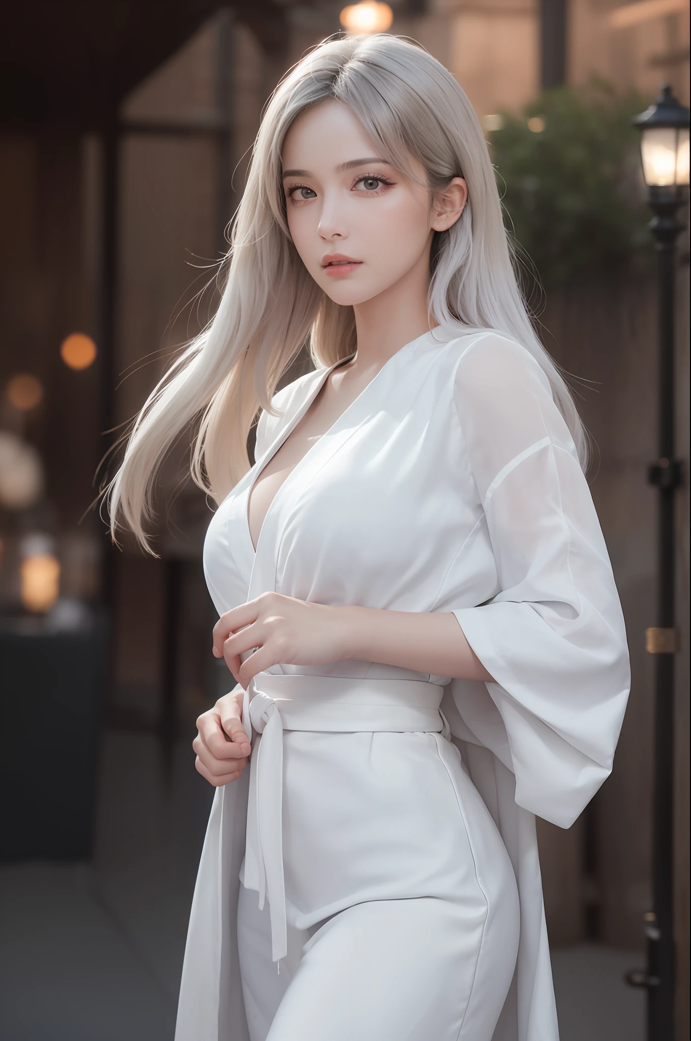 (8k, RAW photo, best quality, mastery:1.2), (realistic, photo-realistic:1.37), ultra-detailed, (high detailed skin:1.2), 8k uhd, dslr, soft light, high quality, film grain, Fujifilm XT3, professional lighting, photon mapping, radiosity, 1 girl, ???????????, Full body, white robe fluttering in the wind, long white hair, well-dressed, perfect face, handsome, concept art, detailed face and body, award winning photography, detailed face, backlight, hyper-realistic, ray tracing, intense gaze, looking at the audience, movie lights, embers, fantasy, action pose, splash, mist, raw photos, 8k uhd, film grain,