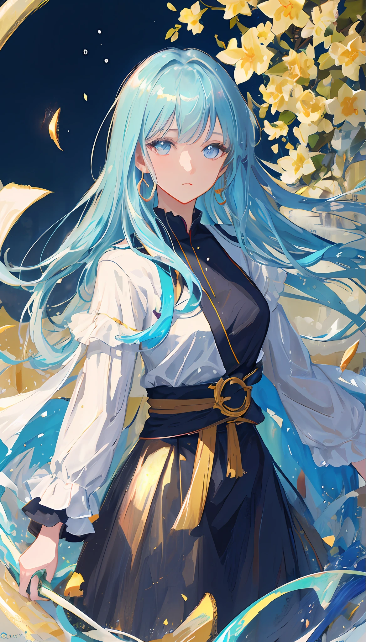 (masterpiece), (best quality), (ultra detailed),(disheveled hair),(illustration), (1girl), (Fashionable clothing), standing, Fashion model, looking at viewer, (interview), (simple background),beautiful detailed eyes, delicate beautiful face, Floating,(high saturation),(colorful splashes),colorful bubble,(shining), focus on face, kamisato ayaka, light blue hair, bangs, hair ring, floating flowers, floating hairs.Girl, anime waifu, looking at viewer, highlydetailed, reflections transparent iridescent colors, long transparent iridescent RGB hair, artby Serafleur from artstation, thick acrylic,illustration on pixiv, waist up portrait, gorgeoussacred girl, best quality, ultra detailed,sad,clever,beautiful face , beautiful lighton black background, Character stvle renderedby Octane,