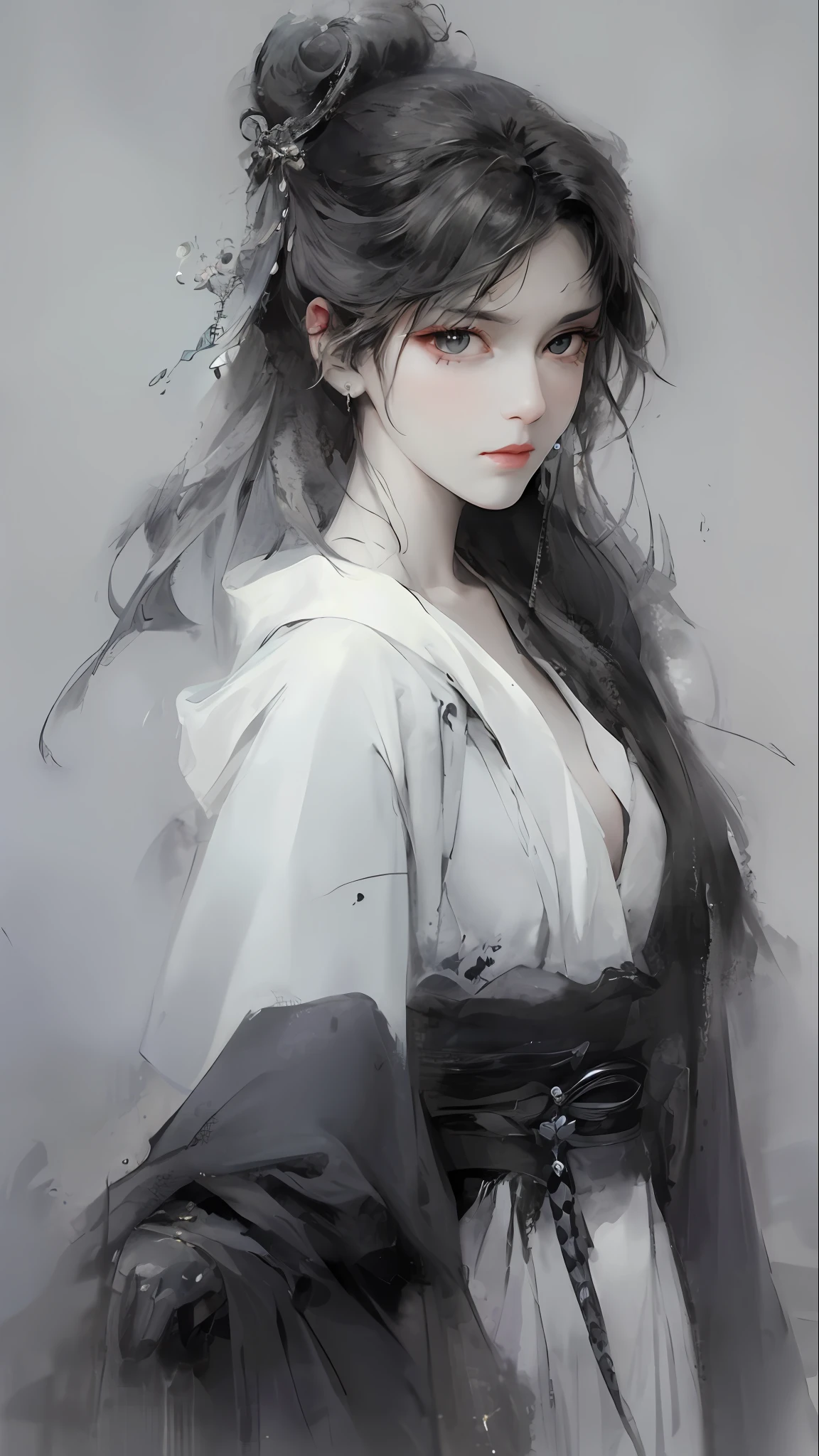 Close-up of a woman with white hair and hair made up of small snakes,Belle peinture de personnage,Guviz,Guviz-style artwork,white-haired god,Yang J,Epic and beautiful character art,Stunning character art,FAN Qi,Wu Zhun Shifan,Guvitz at the Pixiv Art Station