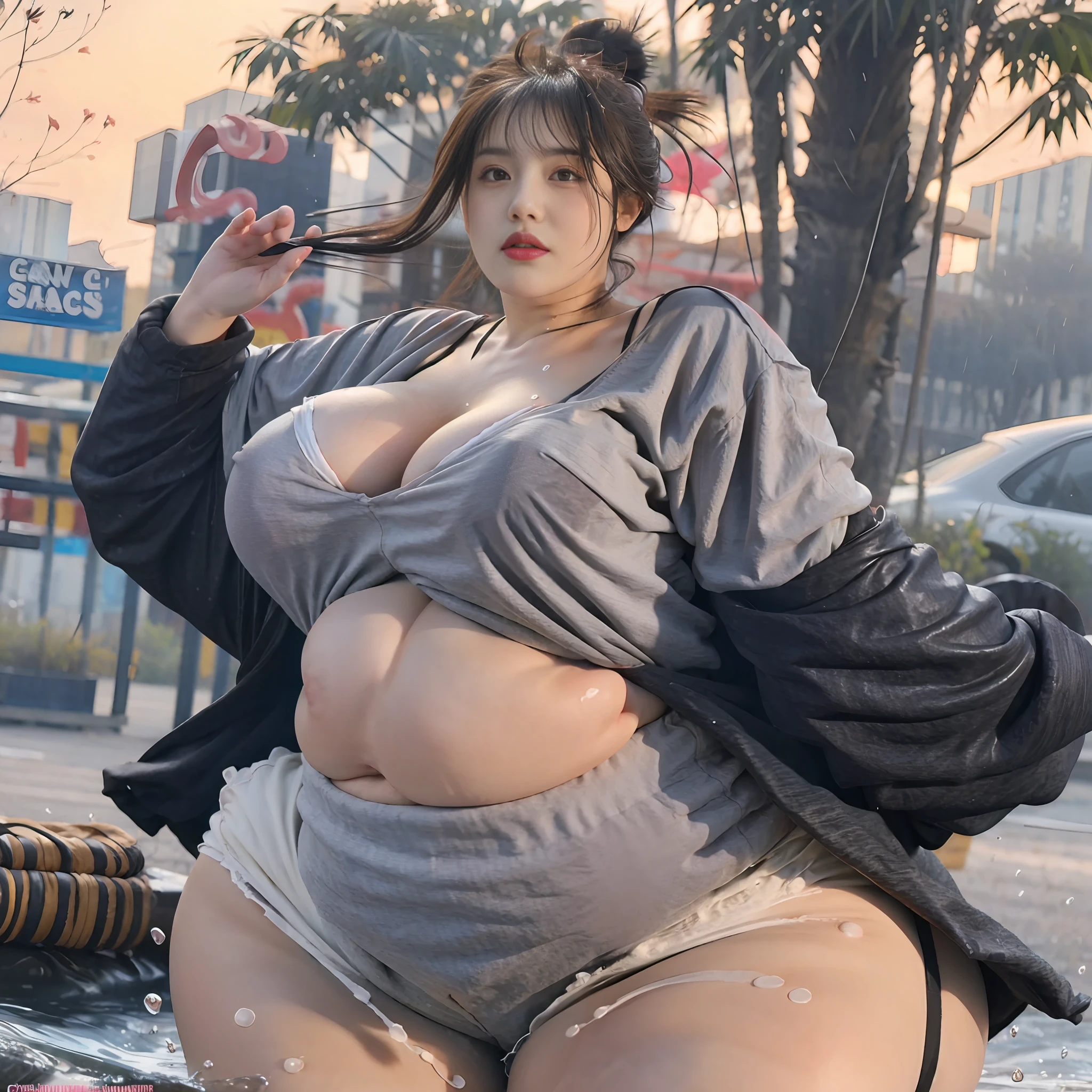 NSFW, Solo, Kizi,  chubby, Fat face, Big belly, Plump, cute pattern loincloth, Big breasts, beautifuly color, running happily,sweat splashing, dynamism, plump Focus on chubby MILF, 8K CG super beautiful wallpaper, Ultra HD, Portrait
