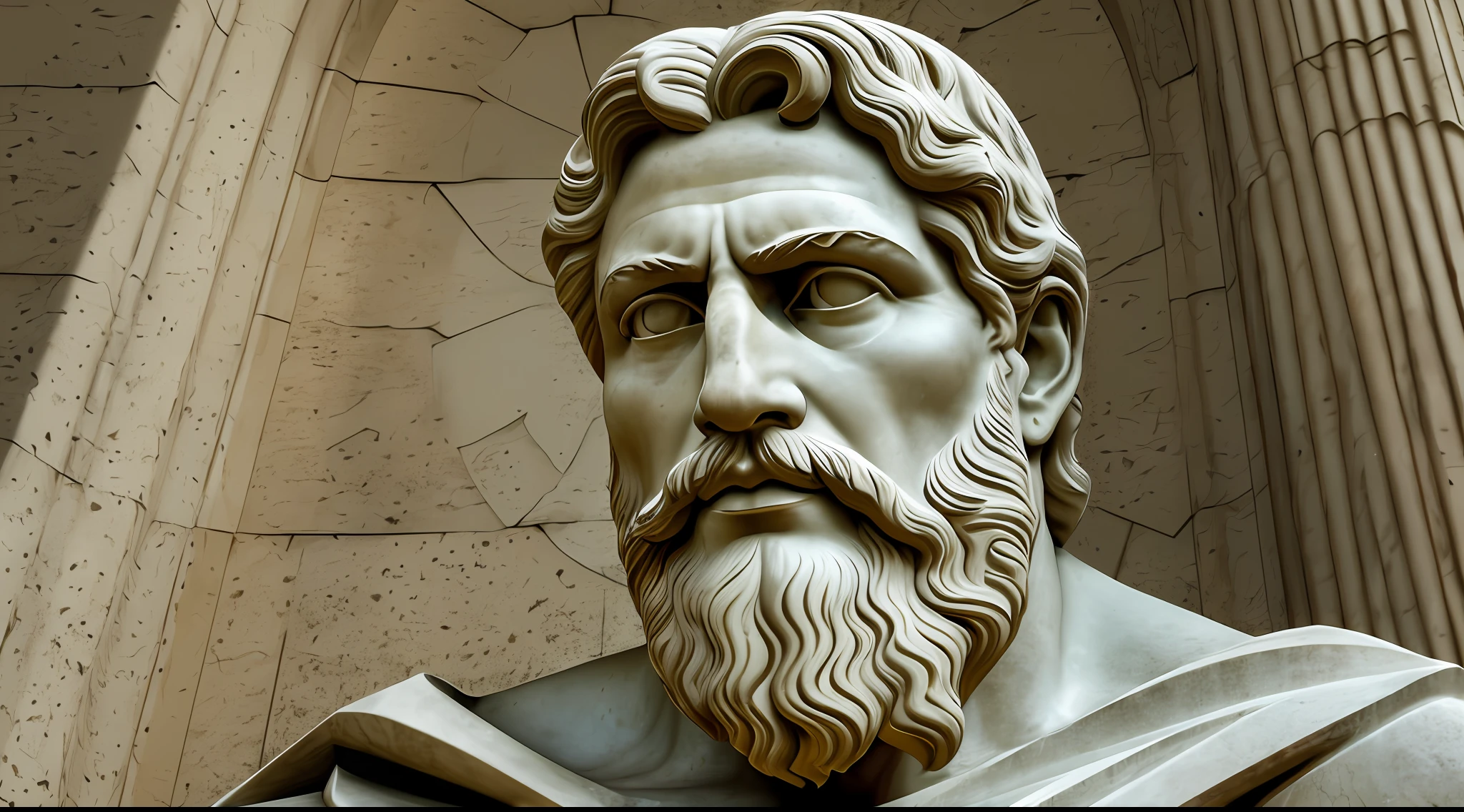 retrato, Realismo, renderizado, homem romano de barba, like a white marble statue