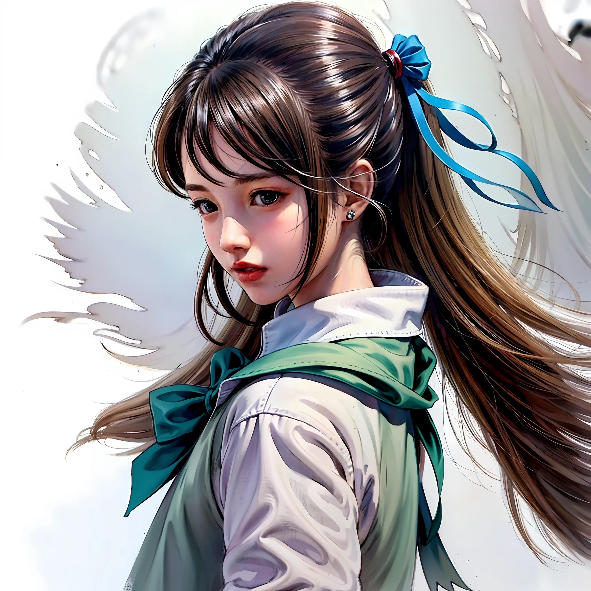 White school uniform,High ponytail,8K side face,Realiy
