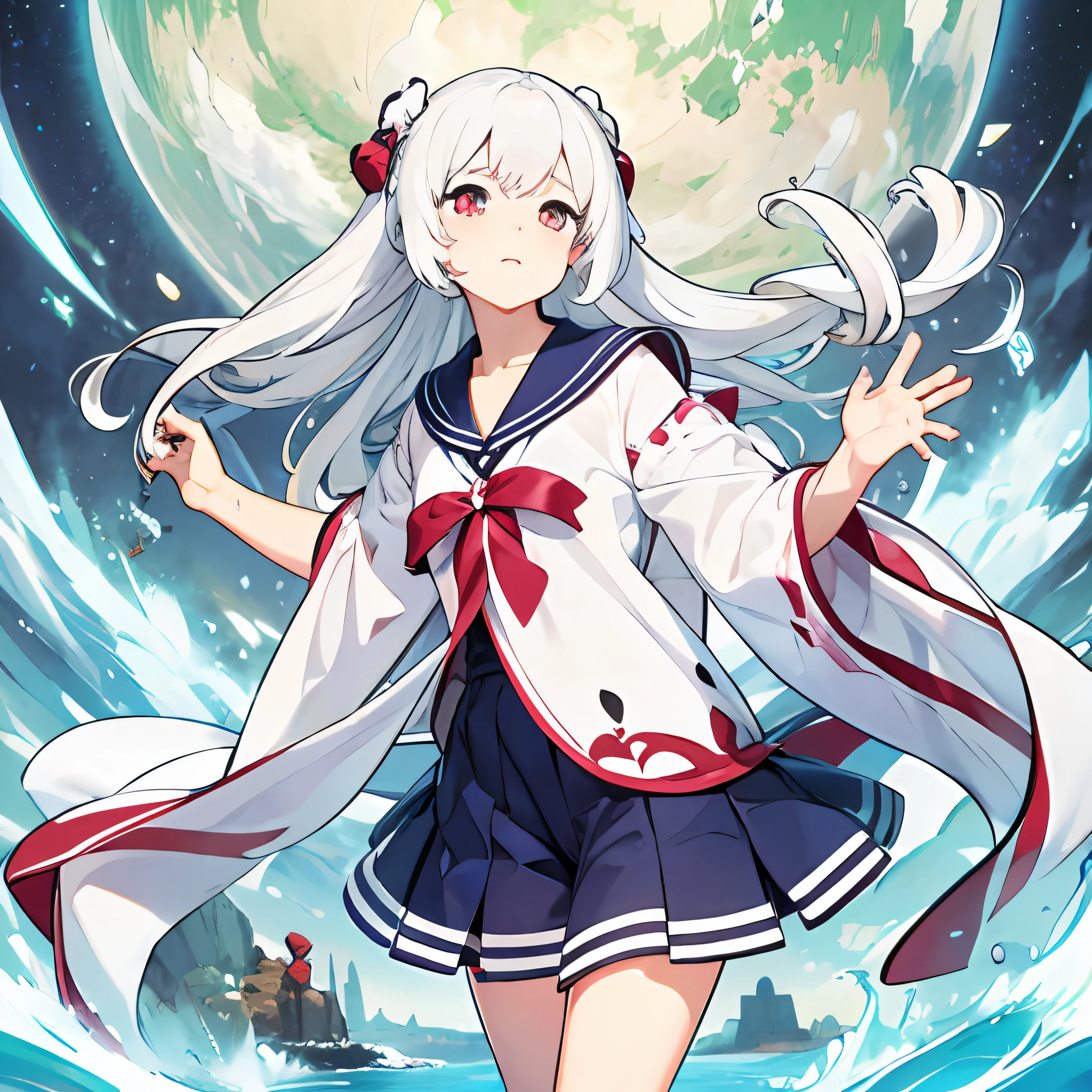 White hair,Long hair with a shawl,anime illustrated,high qulity,JK sailor suit,Two-dimensional,Novel illustration,Beth --auto