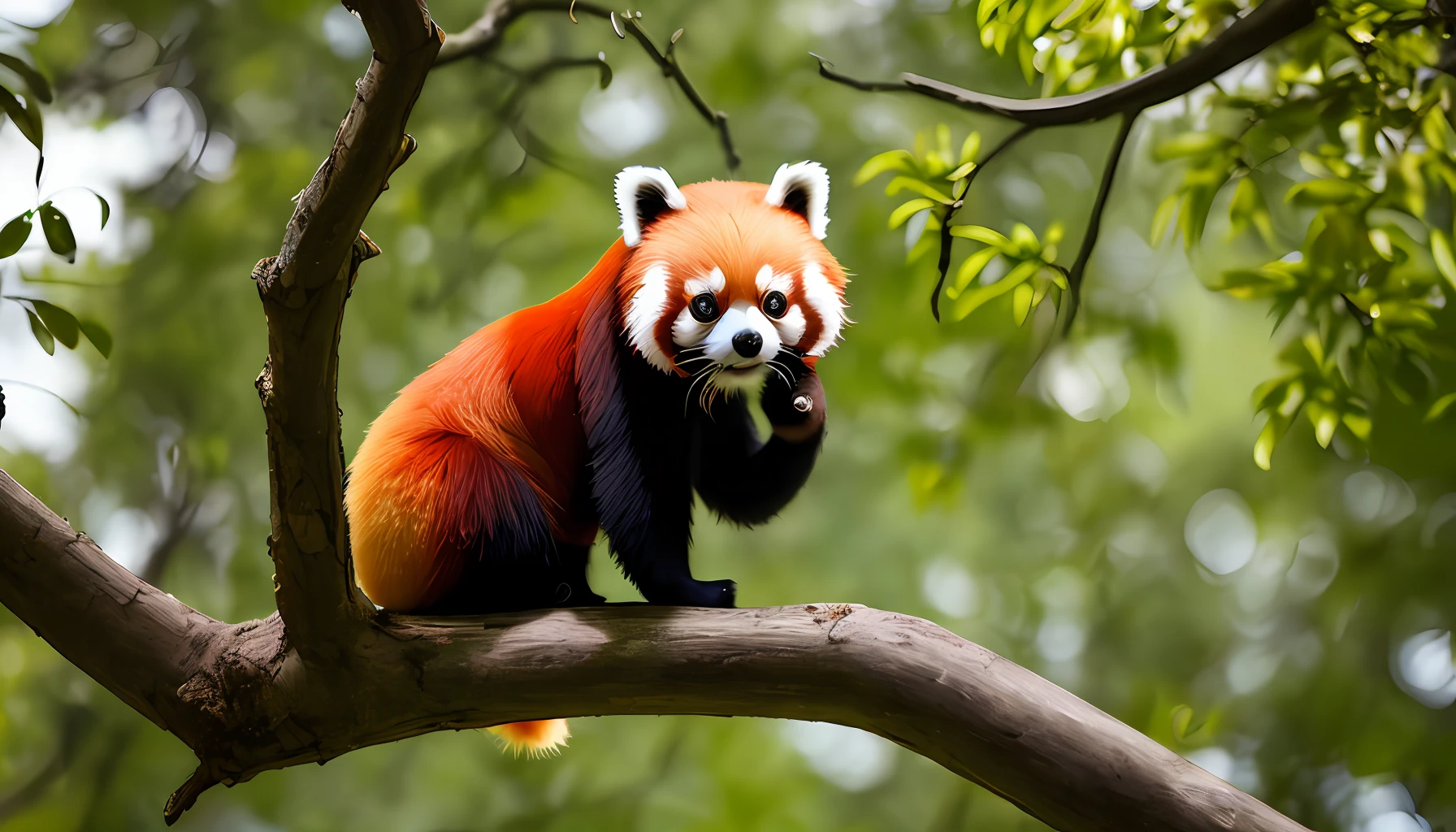 The red panda is wearing a Sichuan opera costume