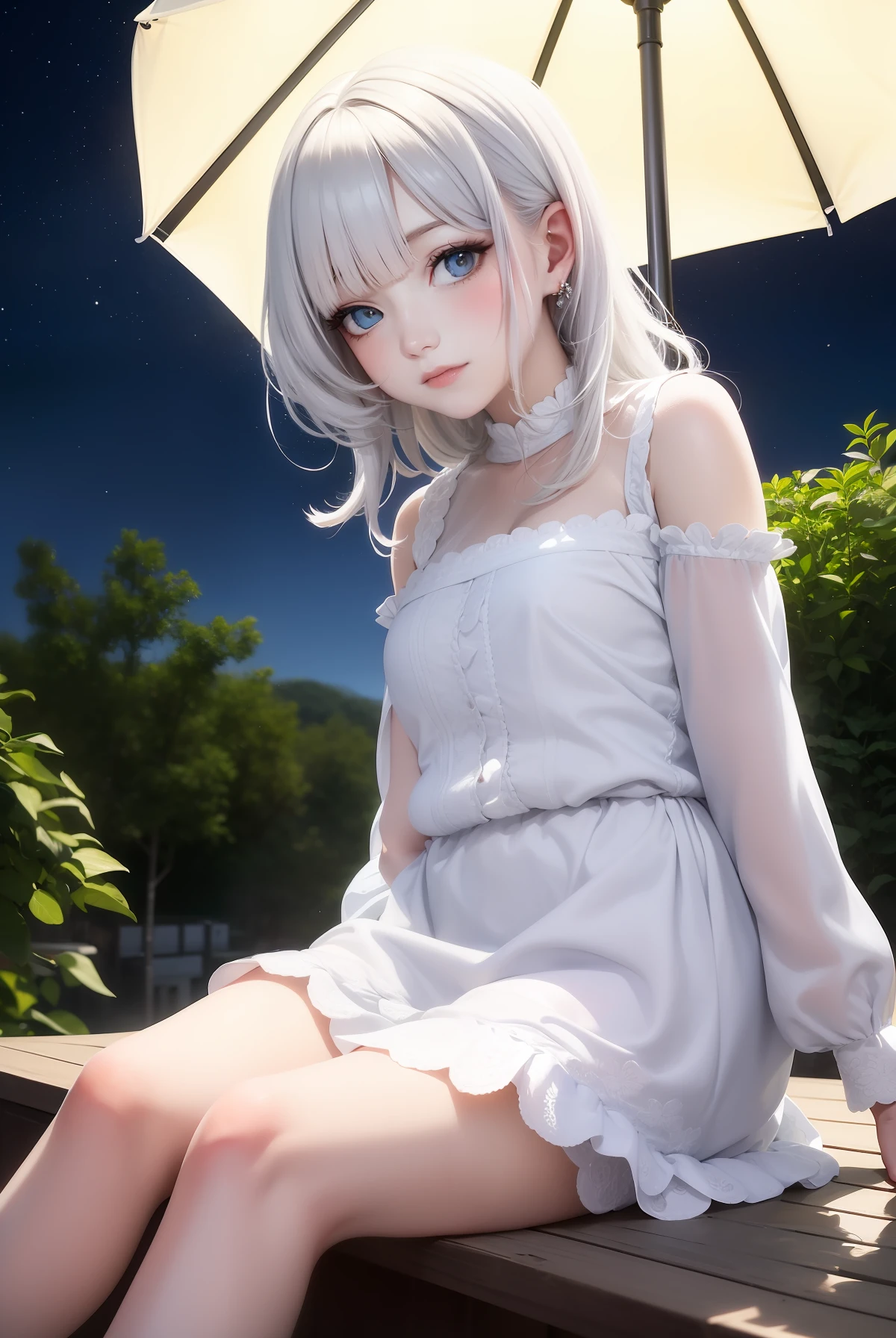 White-haired girl in moonlight