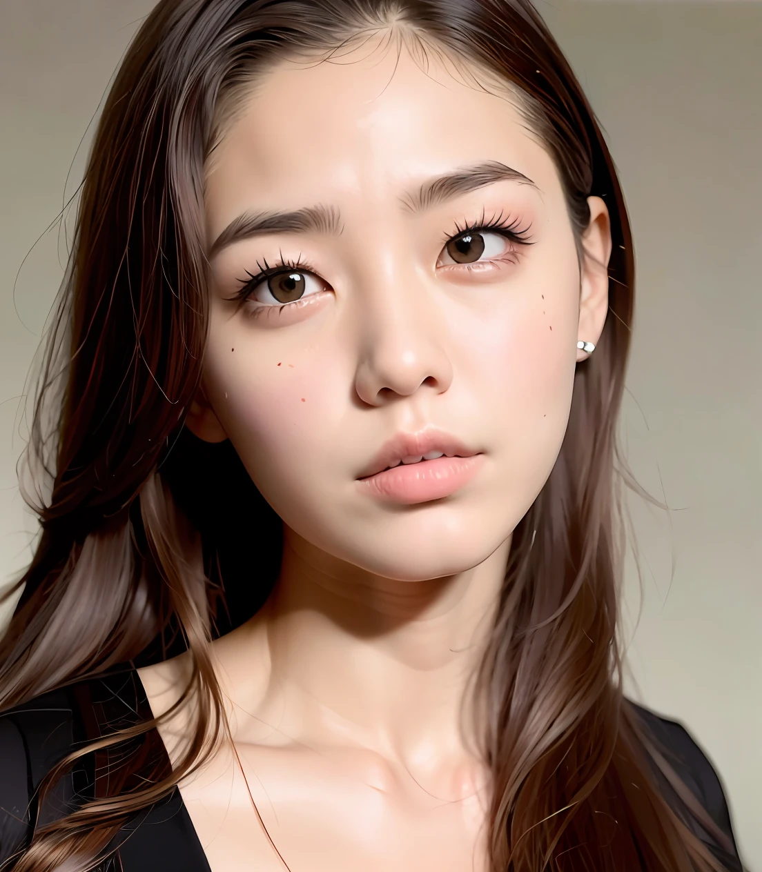 Elongated eyebrows，Apricot eyes，thin lips，Then there's the sharp, thin chin