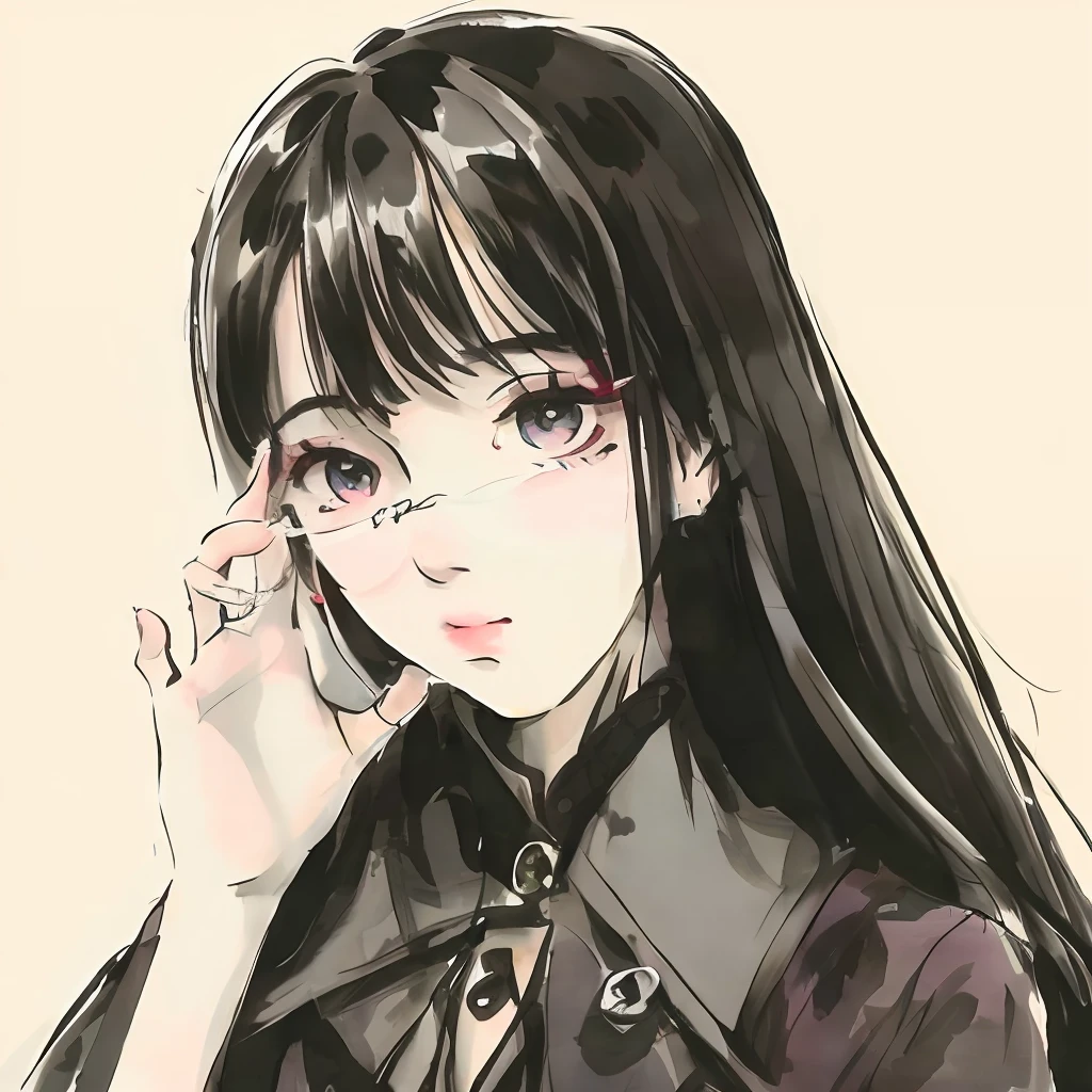 high-school student,eye glass,Black long straight,Exquisitely,Artistically
