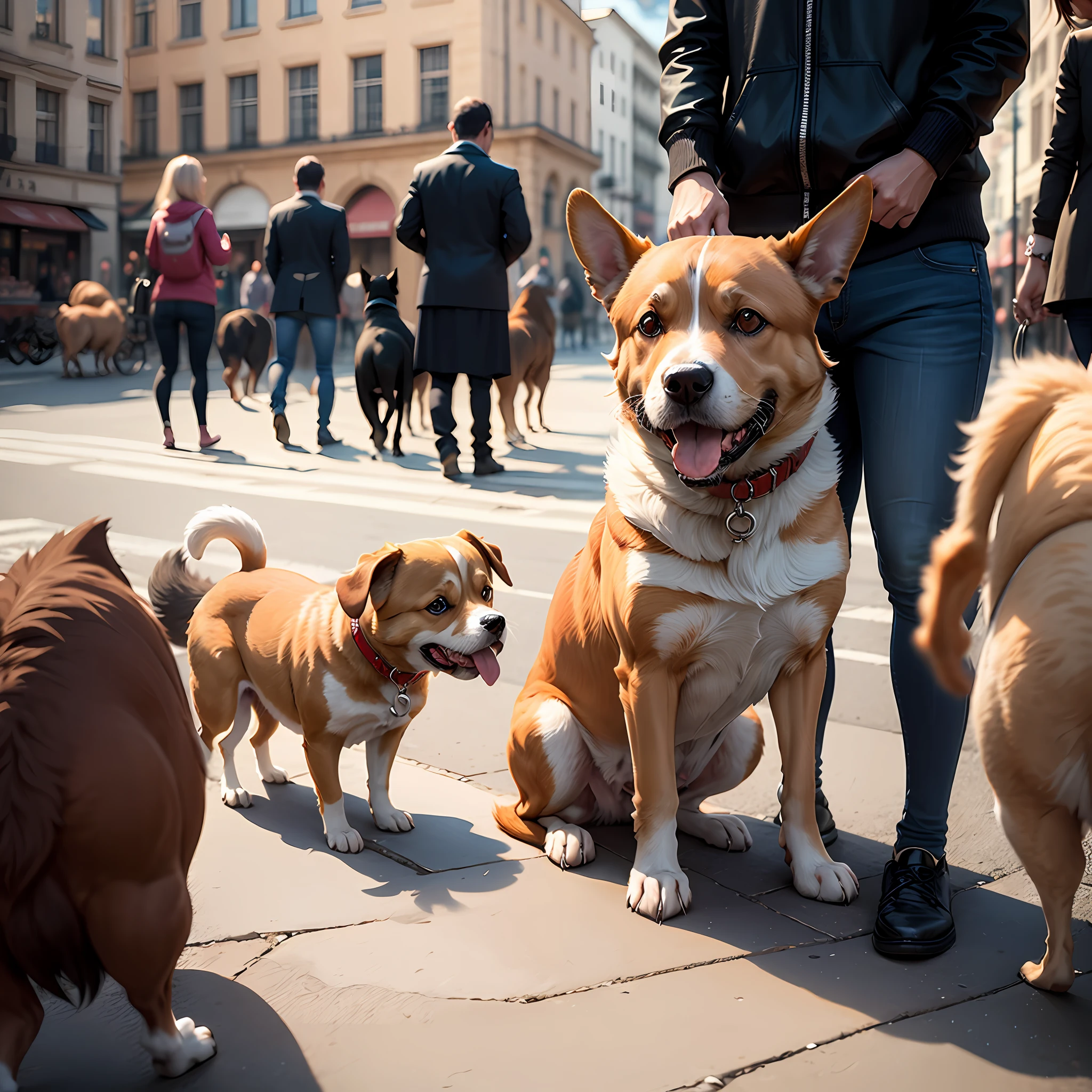 a dog，Take two chicken drumsticks，In the square，Pee，standingn，Bully dogs --auto