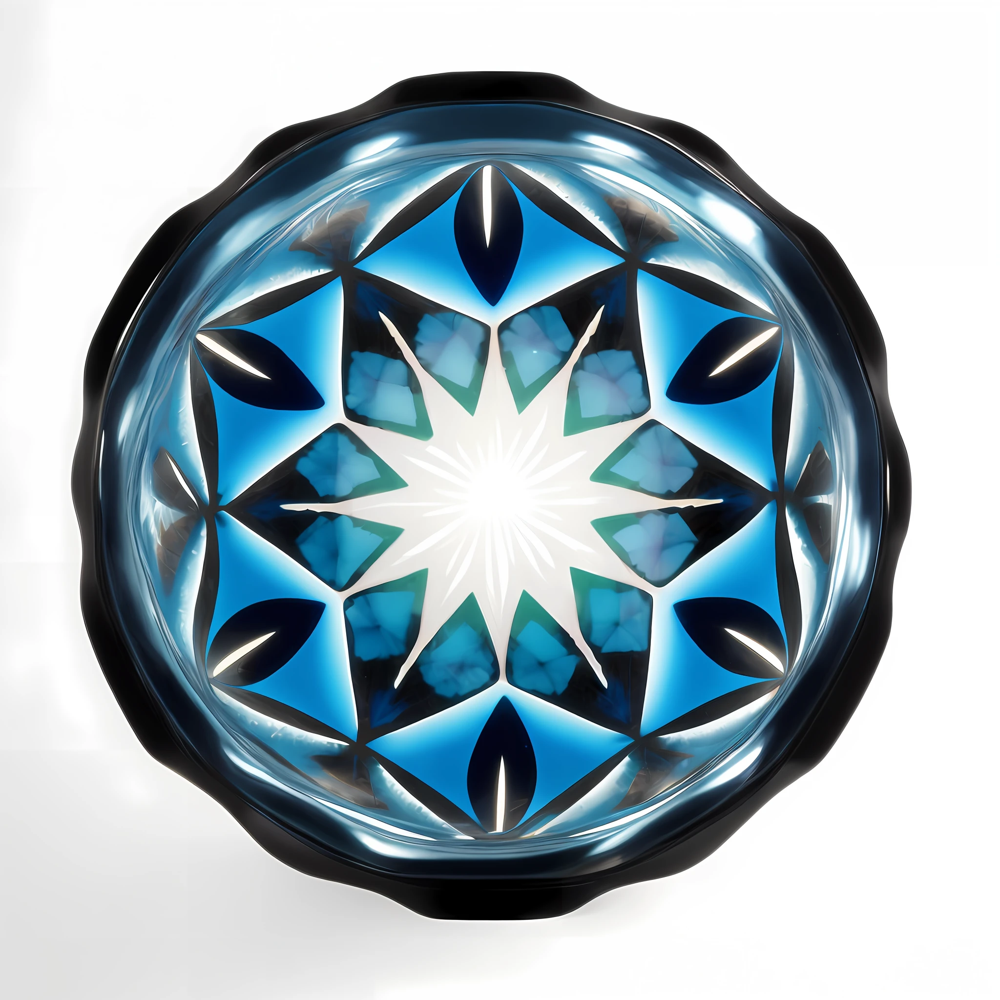 There is a glass bowl with a red gradient color with a bright red floral design, cymatics, beautiful glass work, fractal glass, colorful glass art, blown glass, intricate crystal jelly ornate, Glass sculpture, cymatics. auditory symbiogenesis, centred in image, realistic glass sculpture, Flower of Life, glass sphere, Kaleidoscope, faceted, refractive crystal, centred