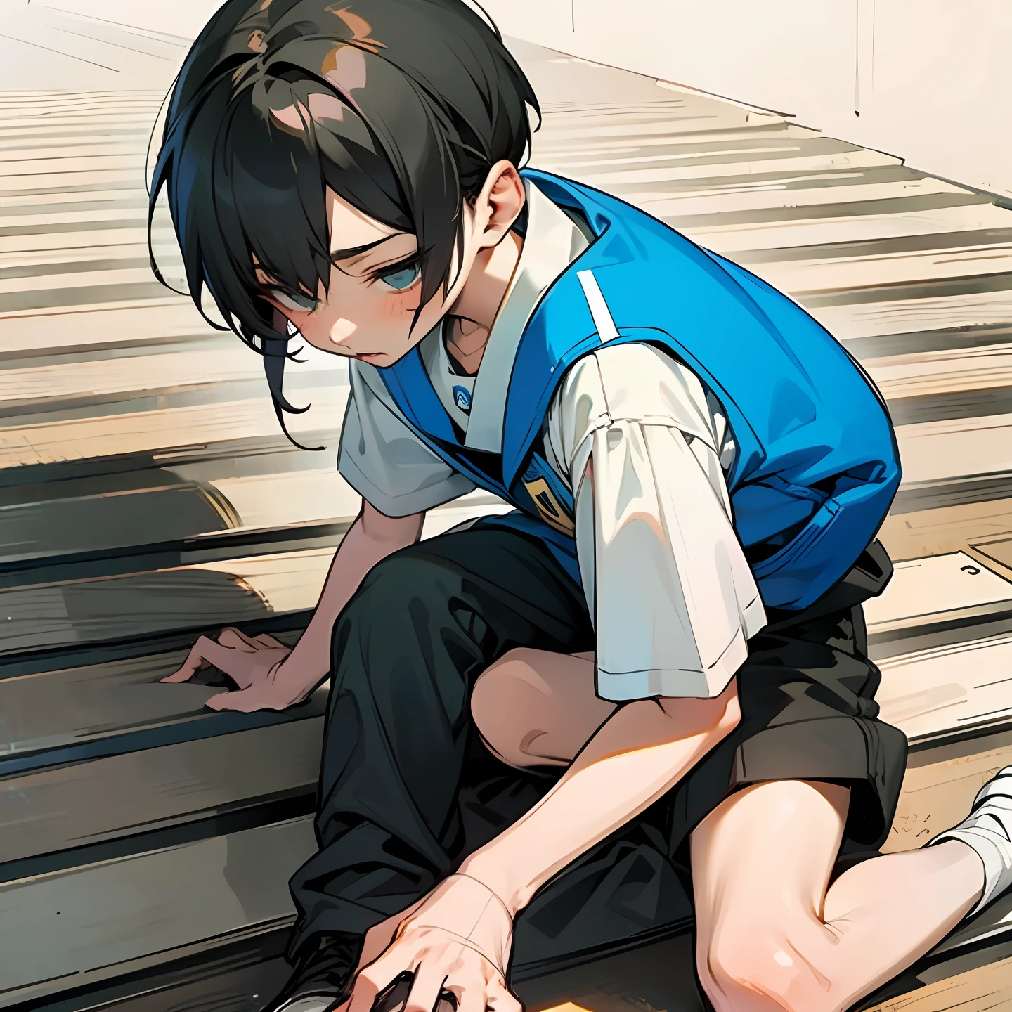 A cute loli steps on a boy