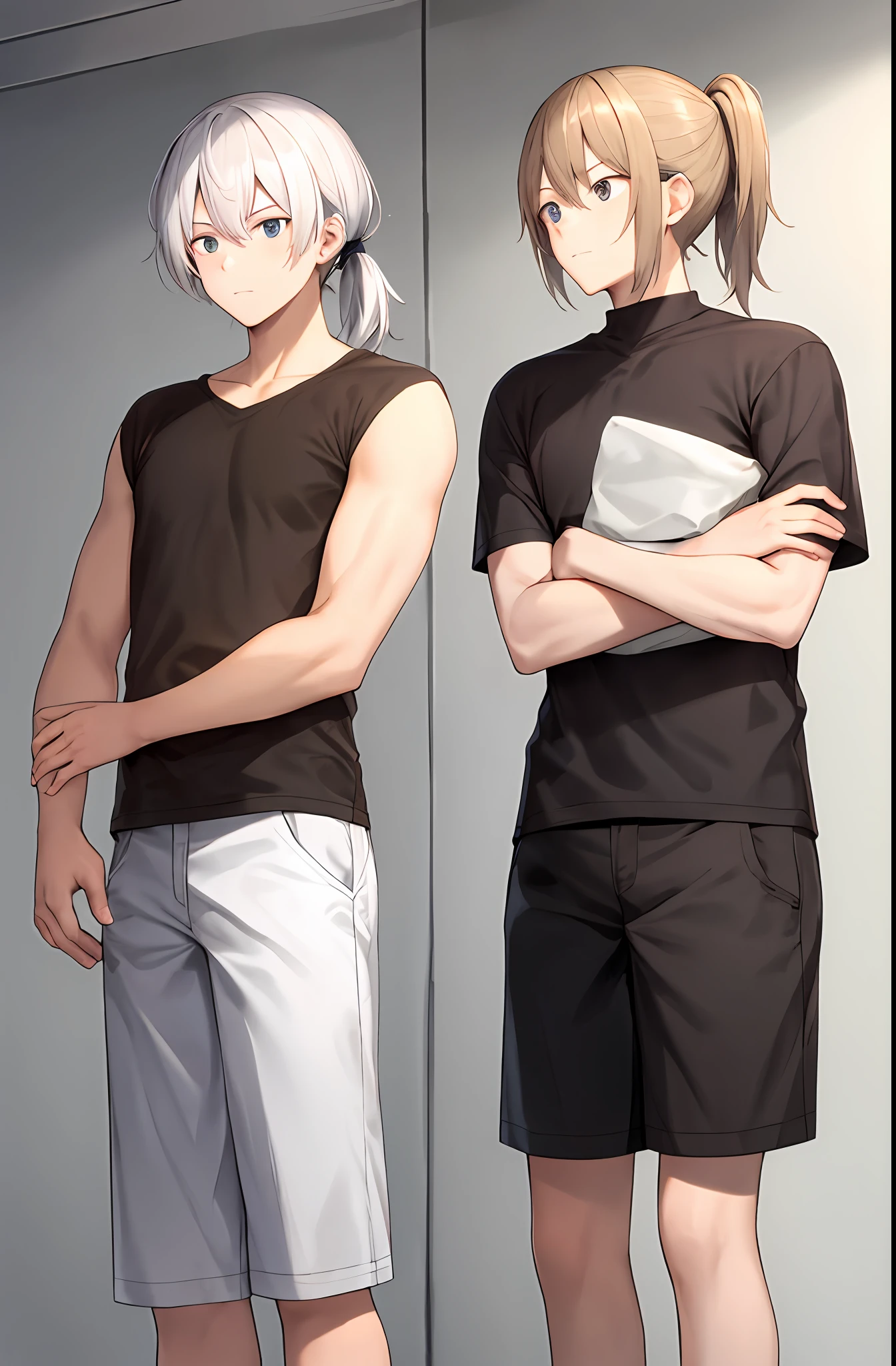 Young men,Side brown ponytail,Proto-Beagle,White hair,Brown pick dye,One side of the hair pulled down