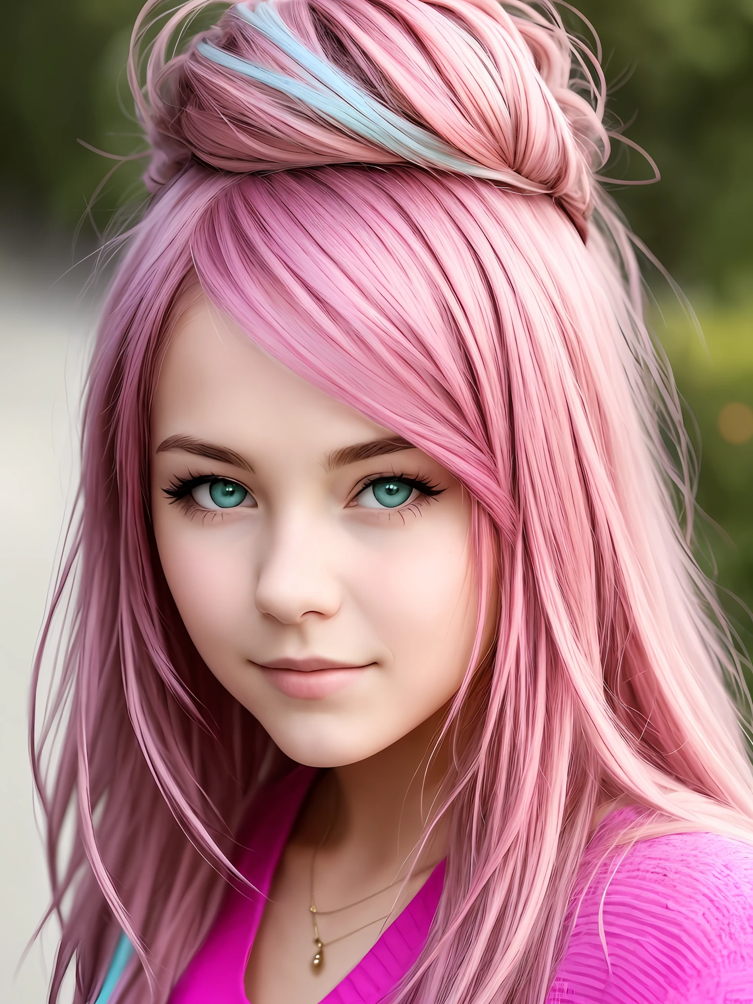 Cute girl with pink hair