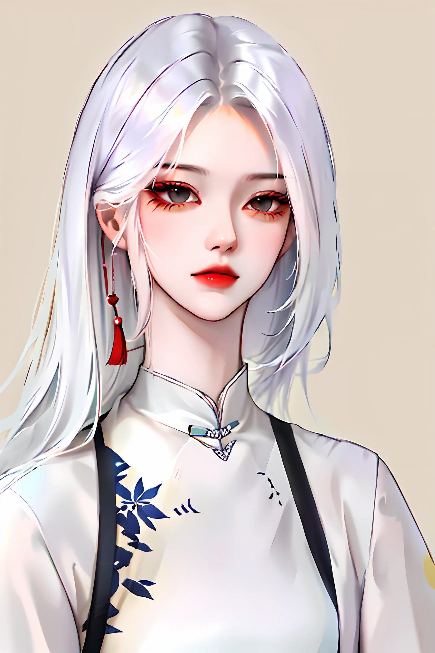 white color hair,on cheongsam,nakeness