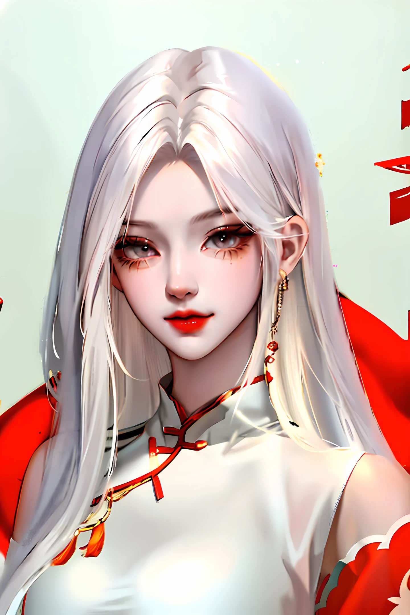 white color hair,on cheongsam,nakeness