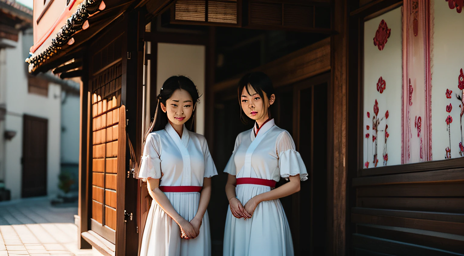 Picture ratio 16:10 beauties Asian faces white tops urban --auto