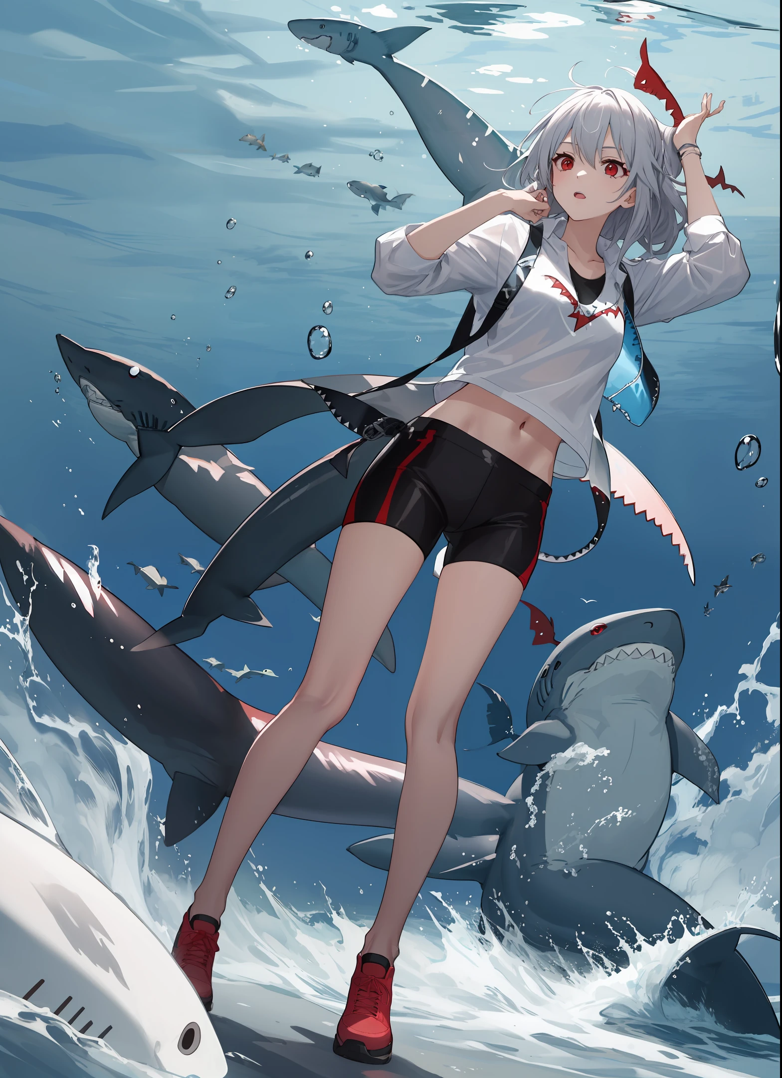 whaite hair,Red eyes,the shark