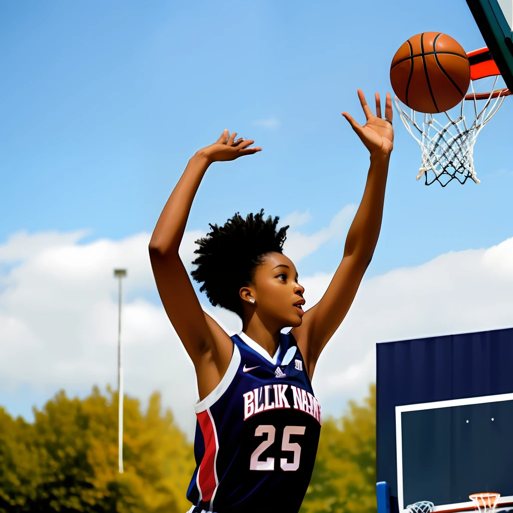 A black girl playing basketball
