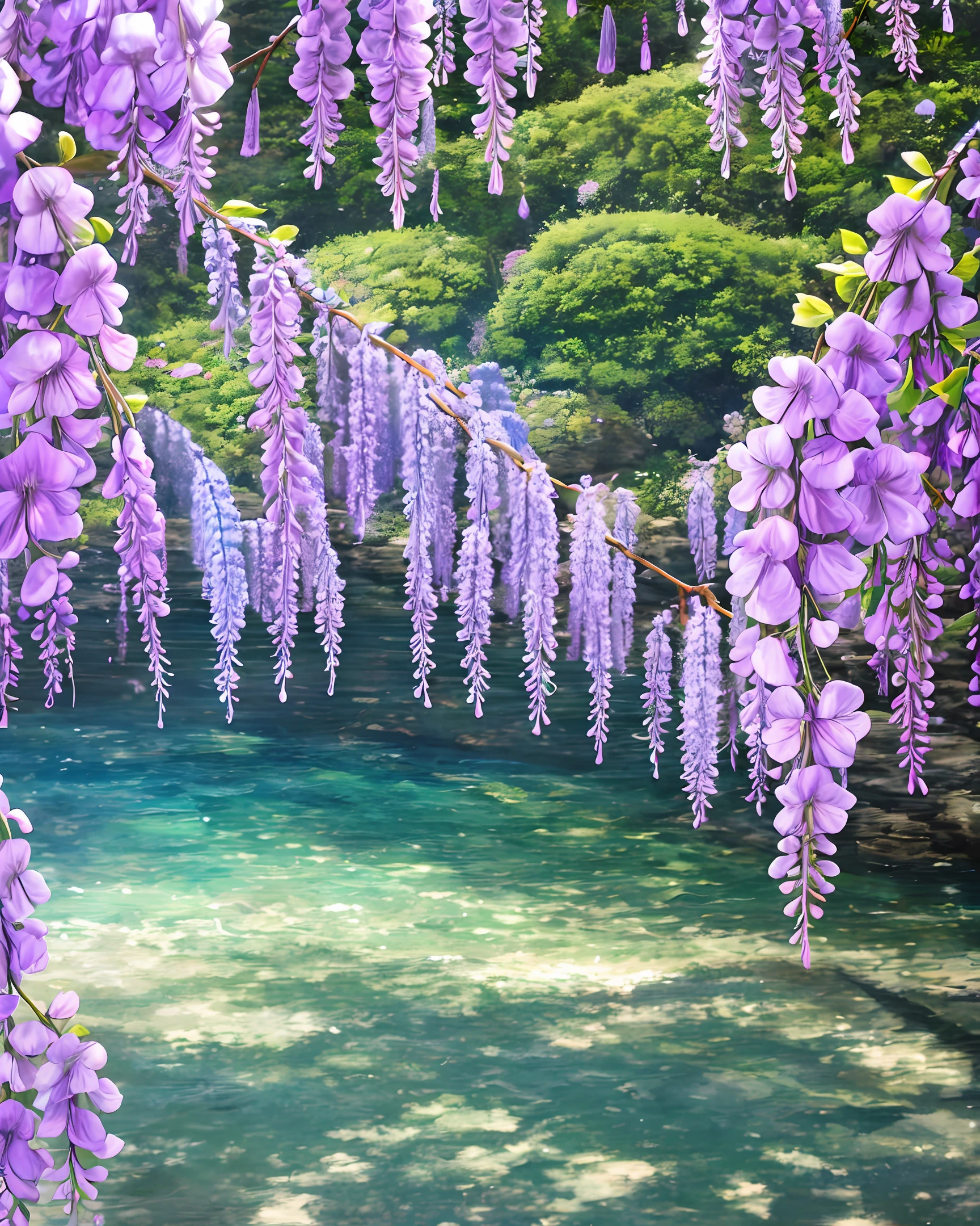 Wisteria flowers sea sun deciduous green