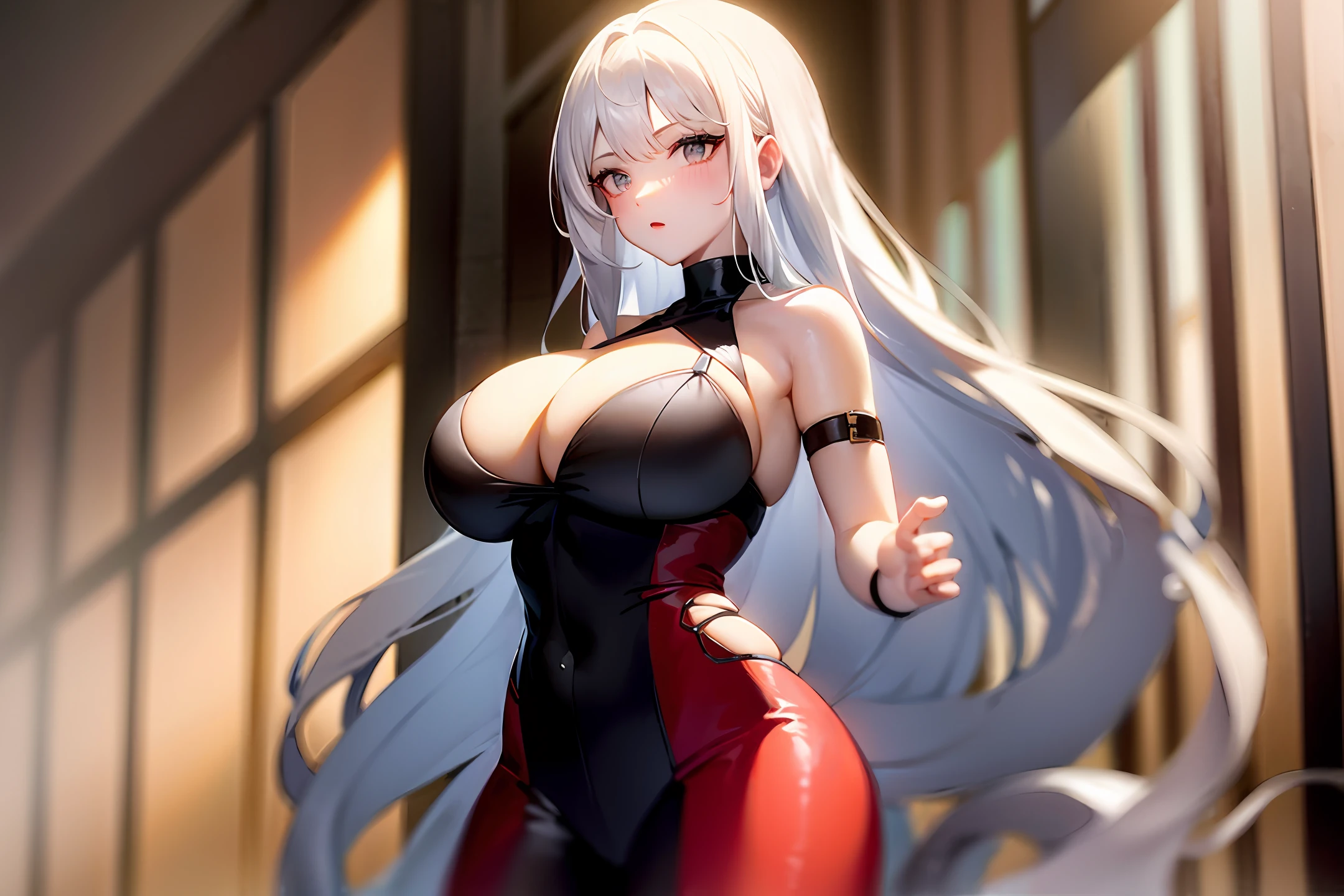 White hair,Lori huge breasts cleavage