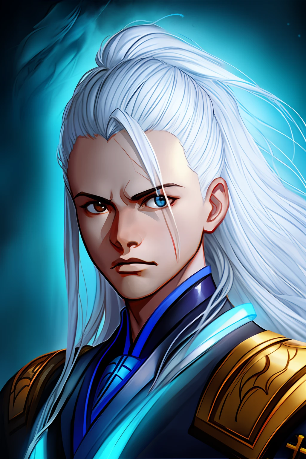 Full potrait of Rugged muscular zeus greek god of lightening, anime version,full long white hair highly intricate detailed, light and shadow effects, intricate, highly detailed, digital painting, art station, concept art, smooth, sharp focus, illustration, advanced digital anime art, atmospheric lighting, detailed face, 8 k, hq, artstation, by makoto shinkai, stanley artgerm lau, wlop, rossdraws ”