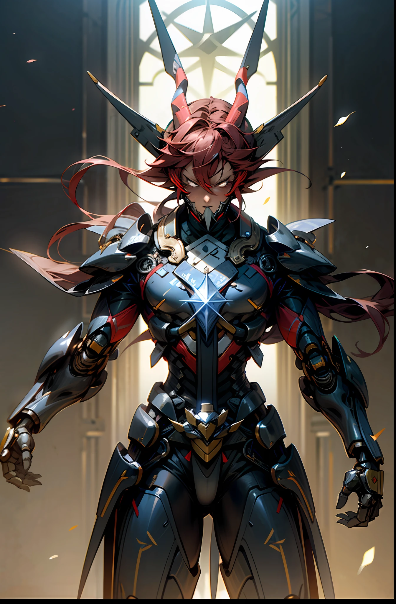 ((Ikki of Phoenix)), wearing a worn mechanical suit, intrincado, (steel metal [enferrujado]), elegante, Foco claro , Filmado por Greg Rutkowski, Soft illumination, cores vibrantes, obra-prima, ((rua)), dinamic pose,
