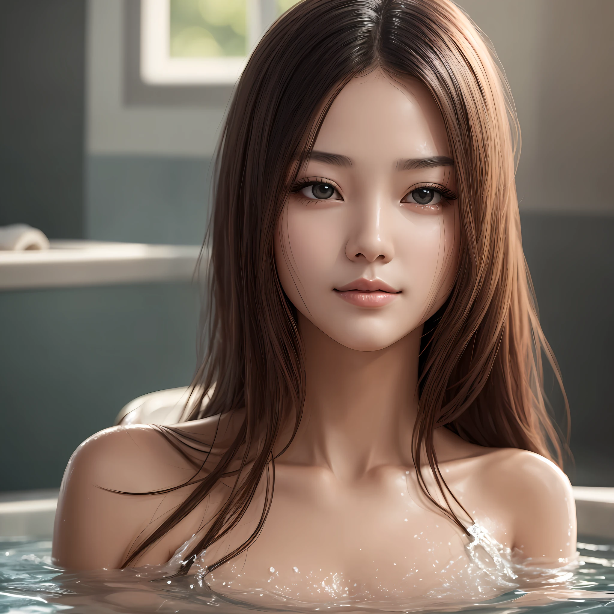 A woman is bathing，hugetits，best qarity，Detailed facial texture，The best facial features，rich details​，Highest quality，8K分辨率，Highest high resolution，realisticlying，Close to real people --auto