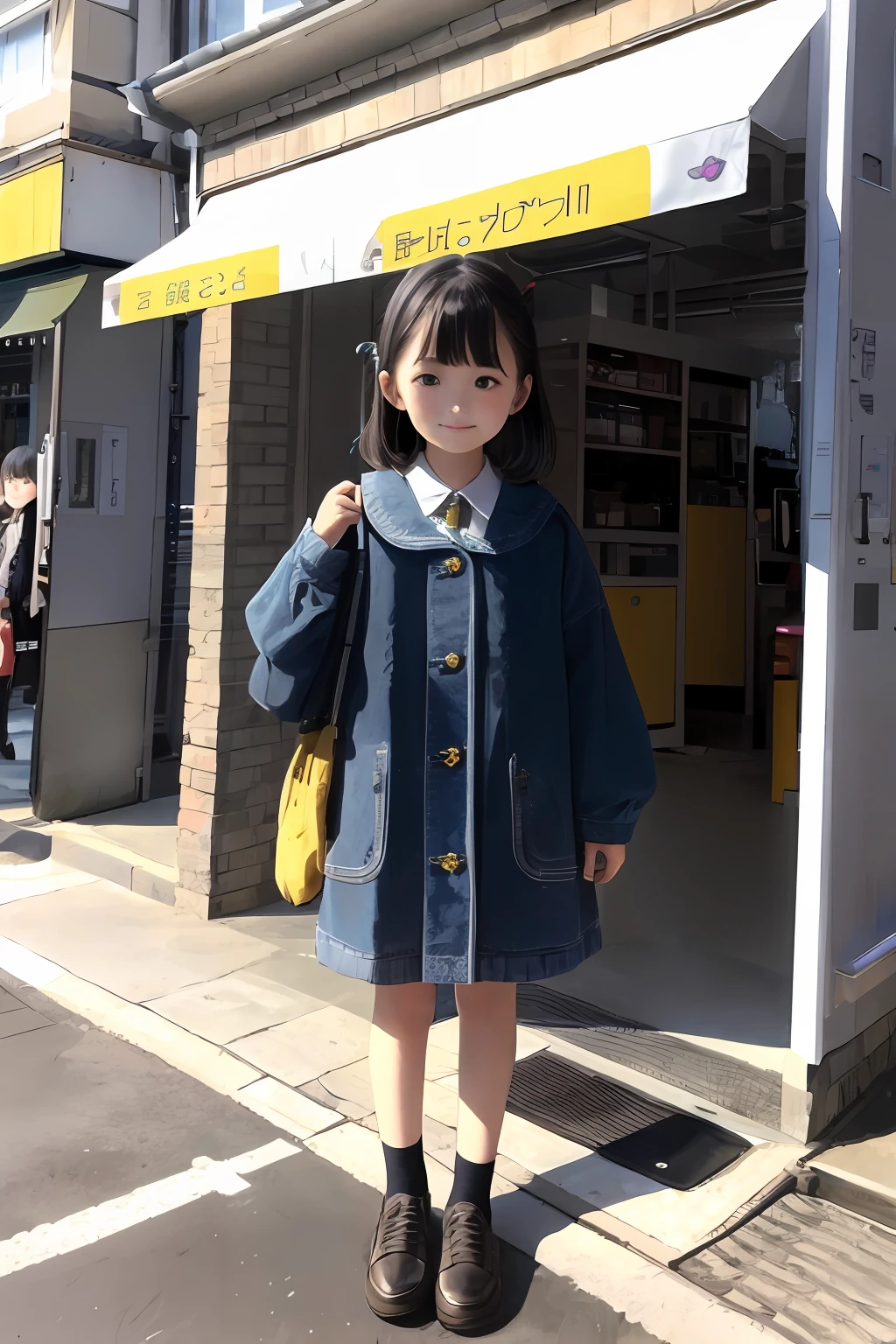  girl standing in front of Bumblebee。