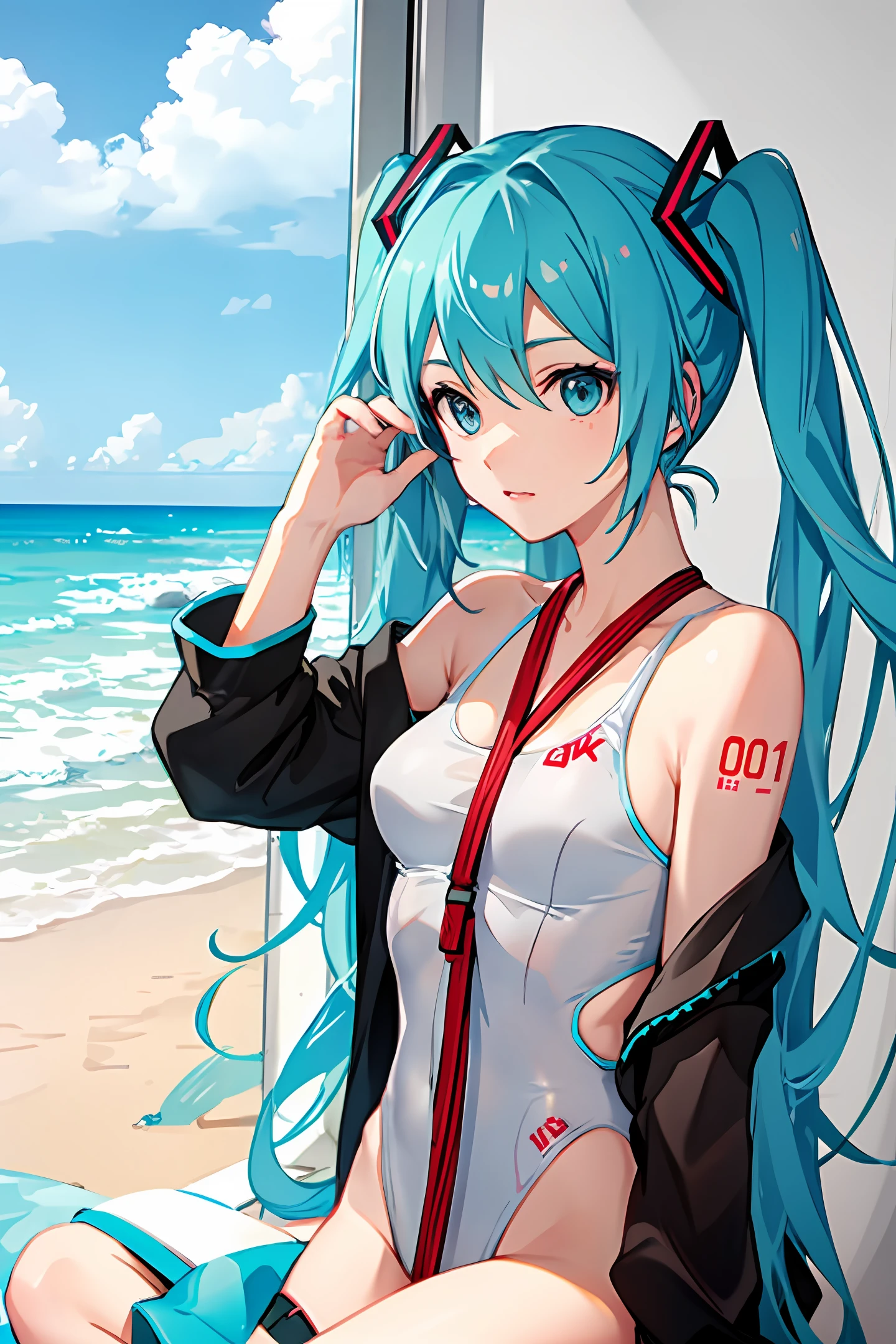 Hatsune Miku swimsuit skinny 4k strangle rope binding