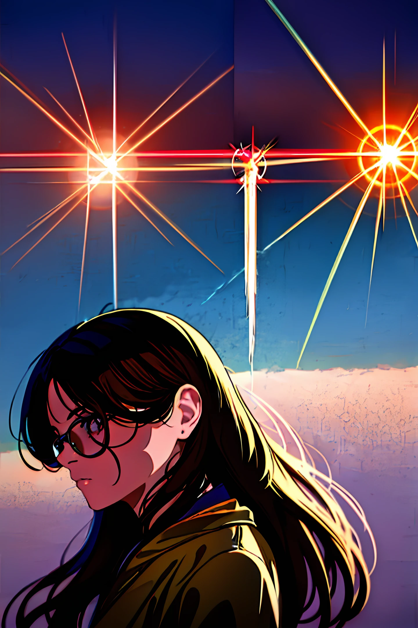 (RAW photo, best quality), (realistic, photo-realistic:1.3),best quality,highly detailed,masterpiece,ultra-detailed,illustration,1girl,upper_body,dynamic angle,world masterpiece theater,messy_long_hair,best quality,extremely detailed CG unity 8k wallpaper,ink,Amazing,cinematic lighting,lens_flare,,dunhuang_style