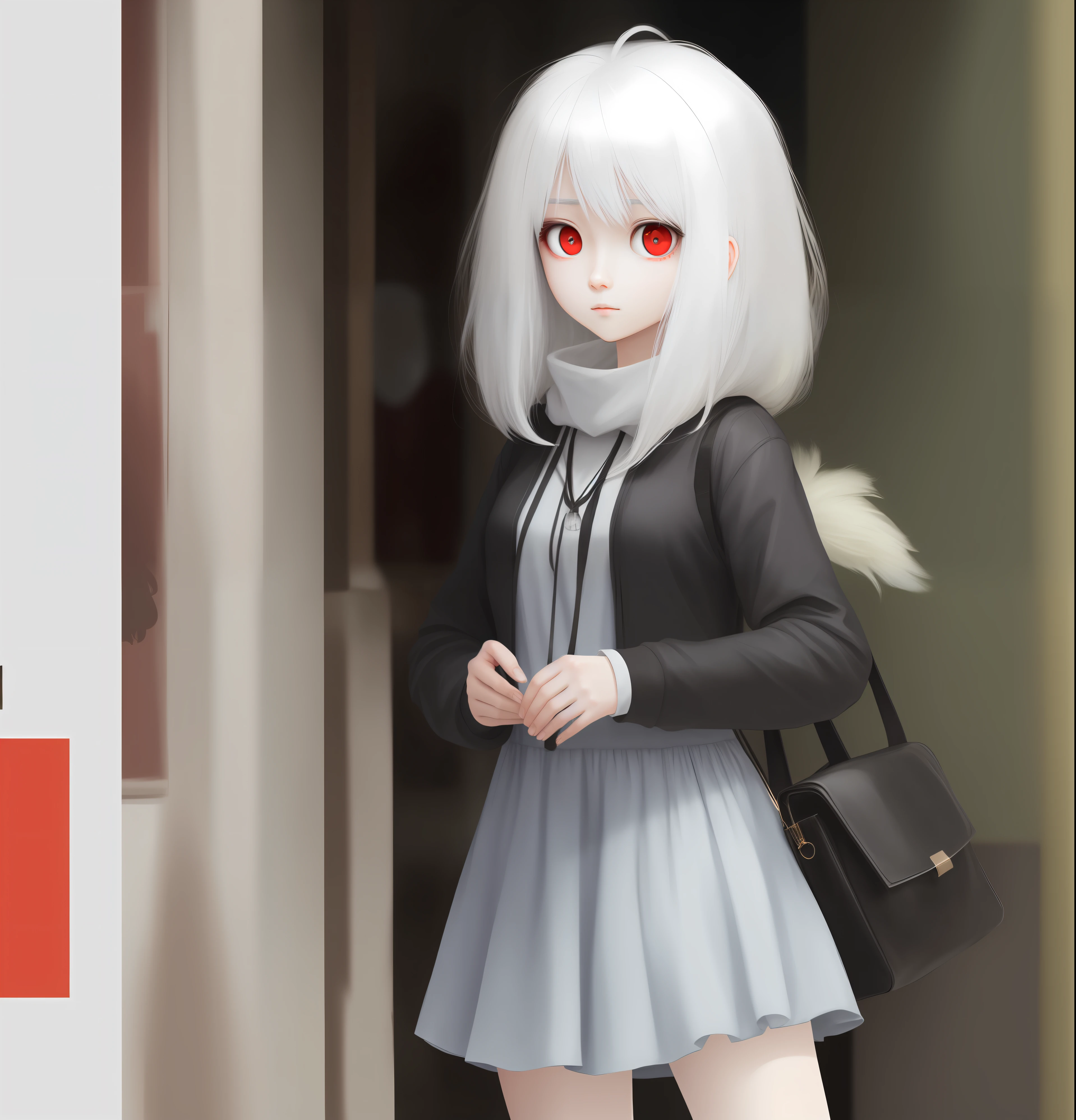 Female two-dimensional white hair red eyes cute