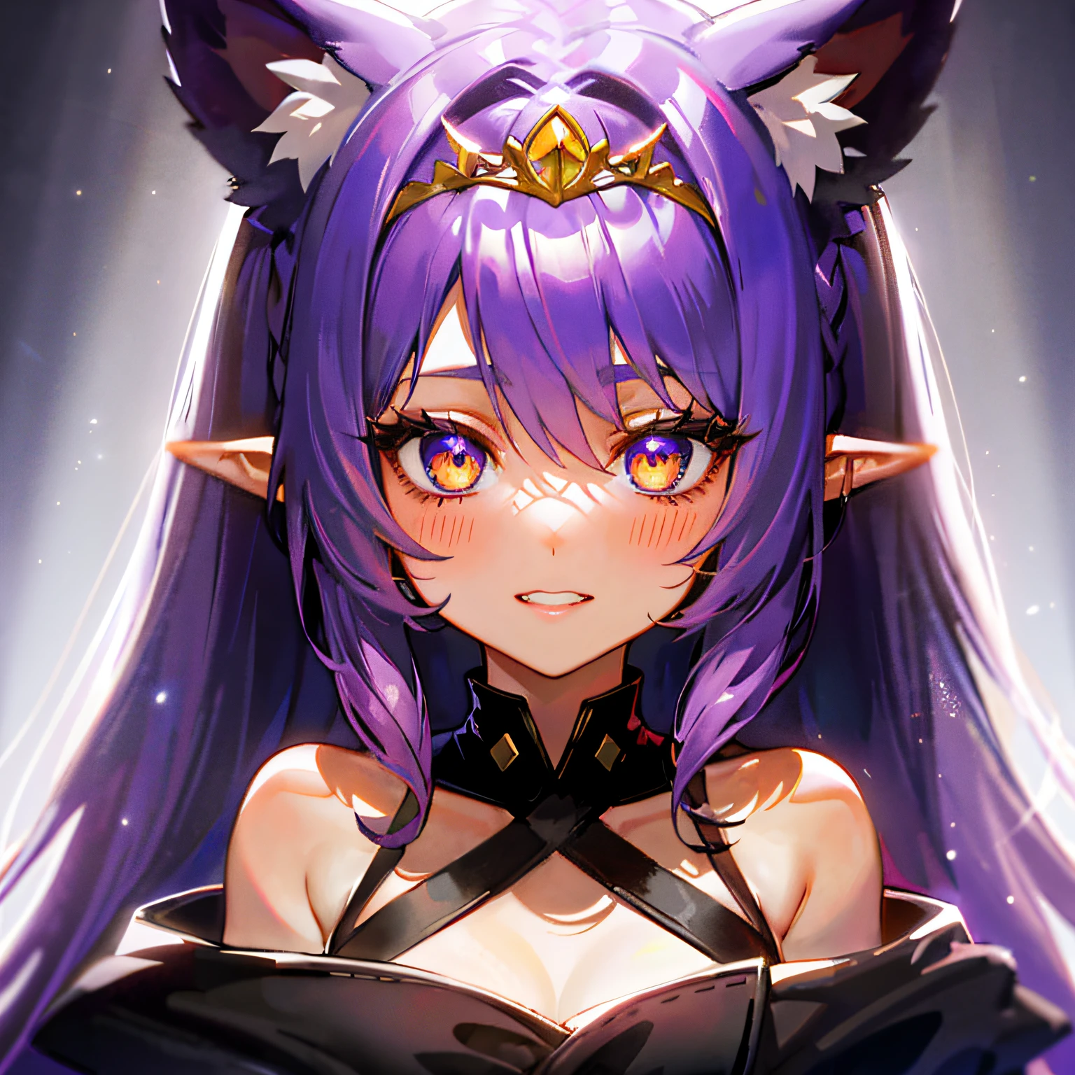 anime girl with purple hair and ears wearing a cat ears, anime girl with cat ears, with glowing purple eyes, anime moe art style, beautiful anime catgirl, cute anime catgirl, Very beautiful anime cat girl, Girl with cat ears, with vivid purple eyes, anime catgirl, Portrait Chevaliers du Zodiaque Fille, metal ears purple eyes, demon anime girl