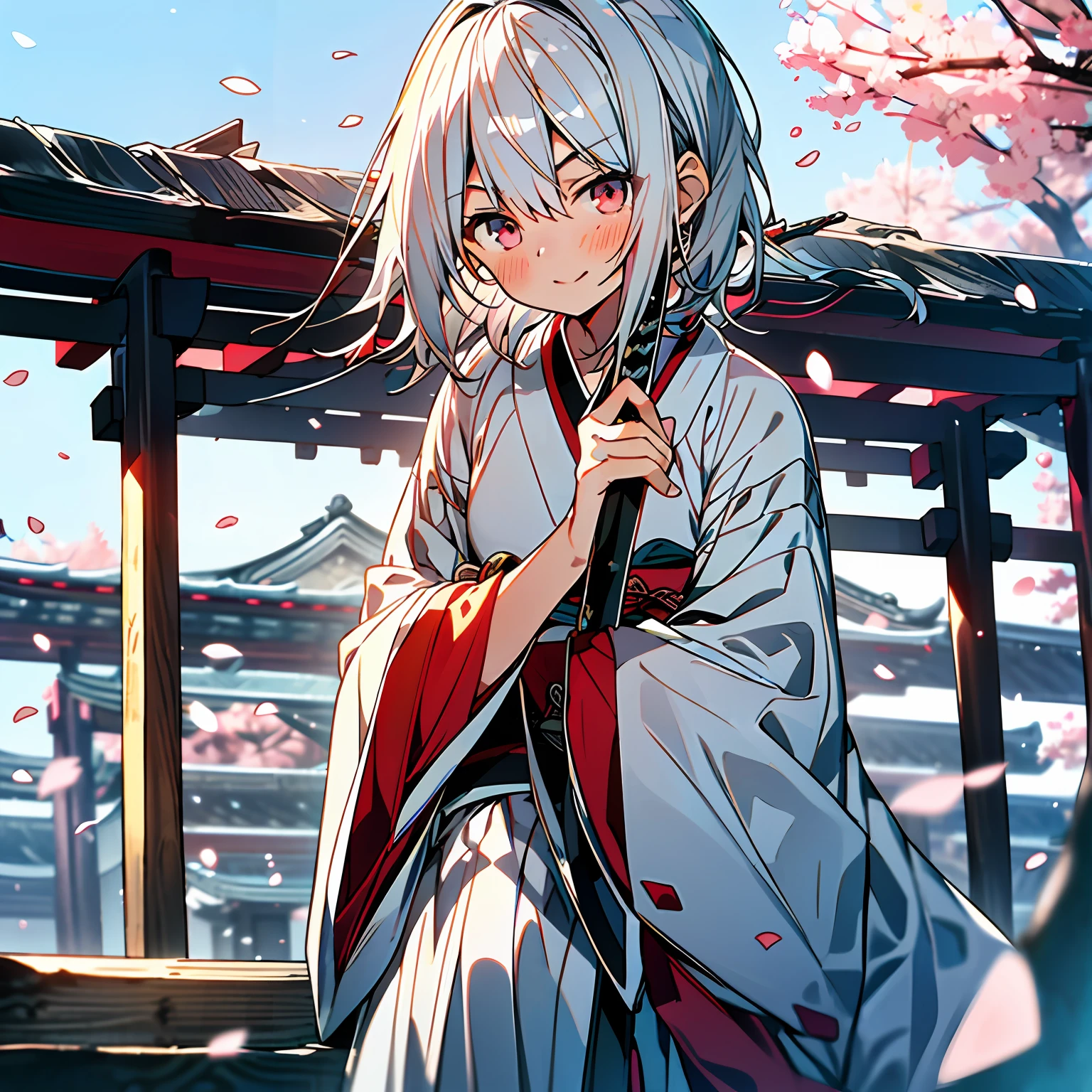Best quality,tmasterpiece,Kizi,White hair,red eyes,littlegirl,pavilion,ancient clothes --auto