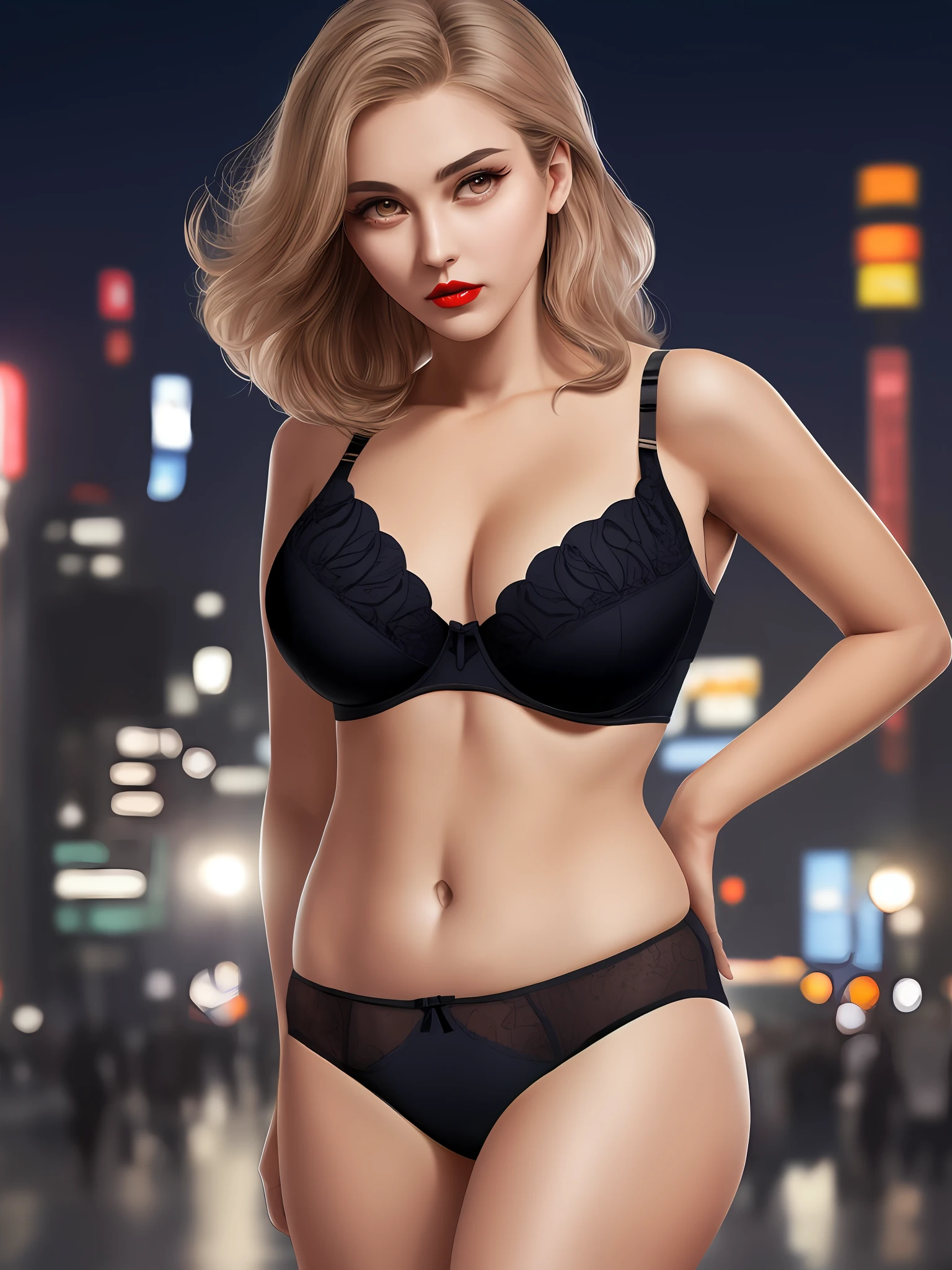 (8k, RAW photo, best quality, masterpiece: 1.2), (realistic, photorealistic: 1.37), 1 girl, Japan, 40s,, cityscape, night, professional lighting, photon mapping, radiosity, ripped, big, bright red see-through and very small bra, tip sticking out, areola protruding, pubic shape clearly visible, gal , Lots of lashes, lame eyelids, bright red lips, black heels, pubic hair, bristles on the lower abdomen, slender, crotch open, are big and seem to spill out of the bra