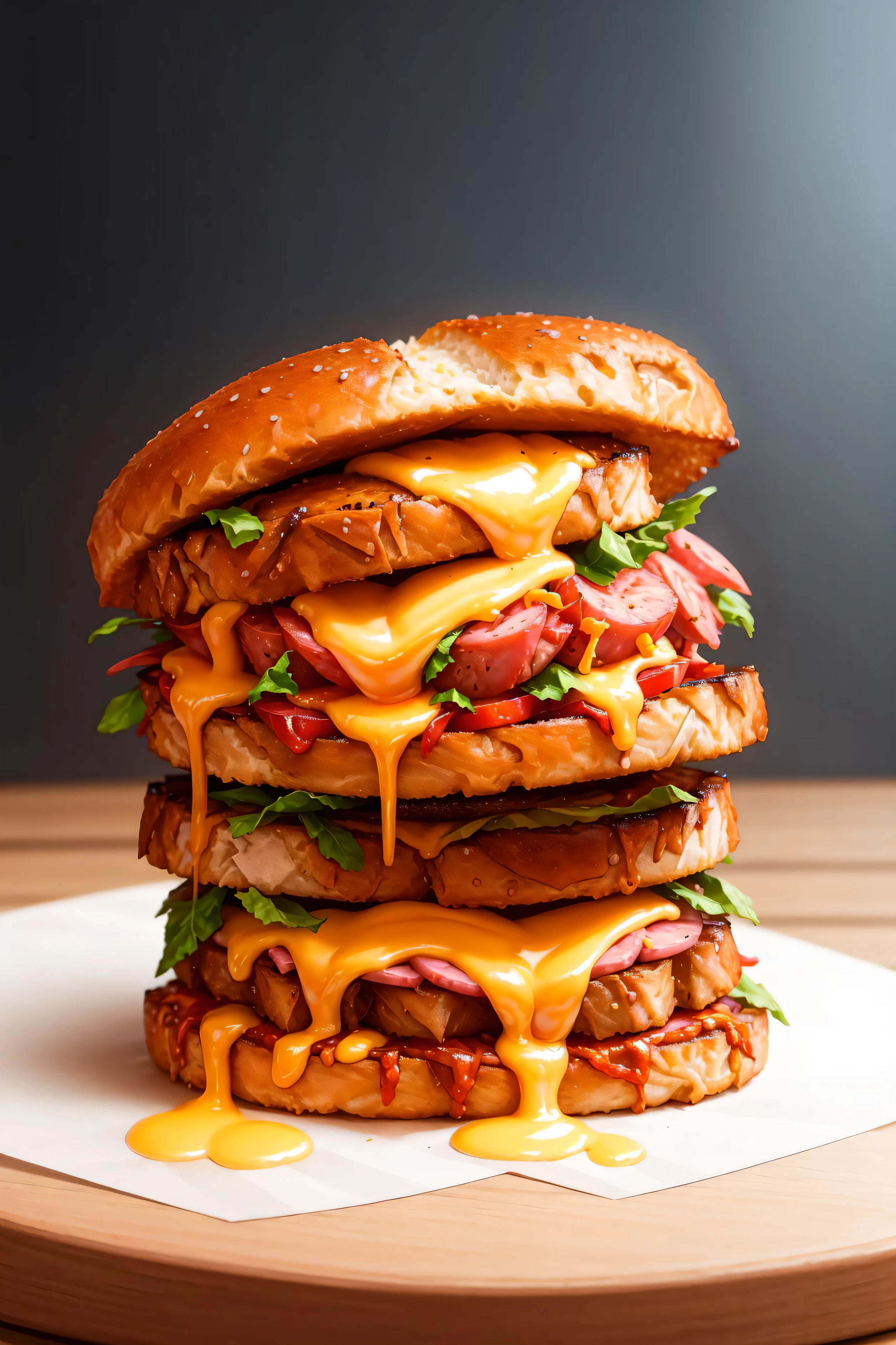 masterpiece, high quality, best quality, sandwich with sausage and grilled cheese, foodphoto,