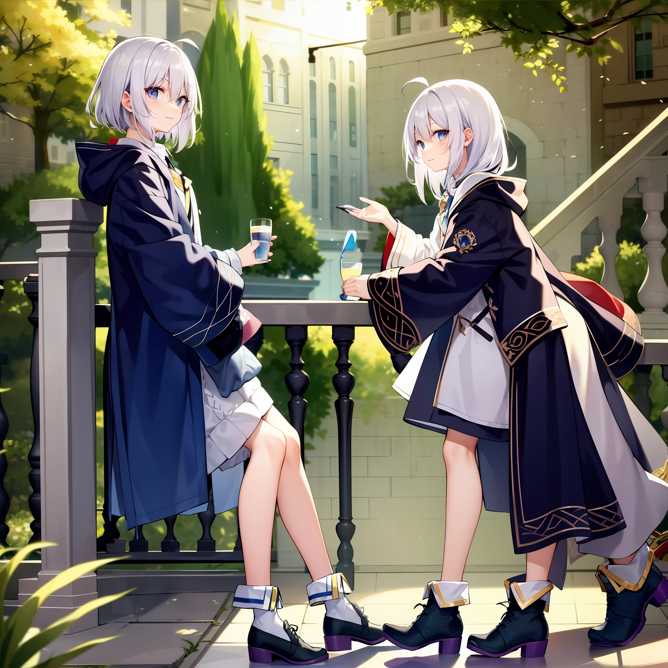 White hair, white socks, white clothes