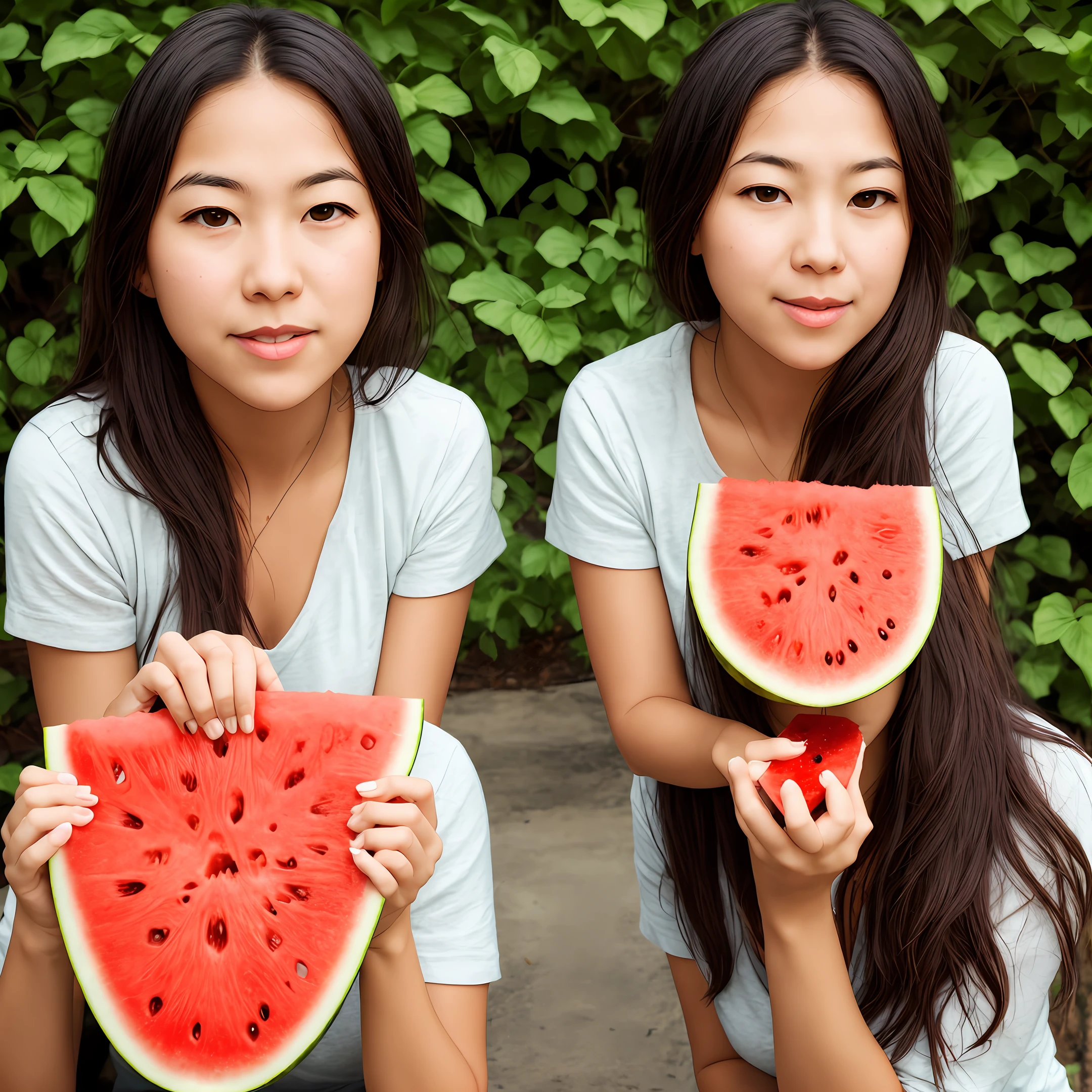 head portrait,eating watermelon,Sister,adolable,solo person