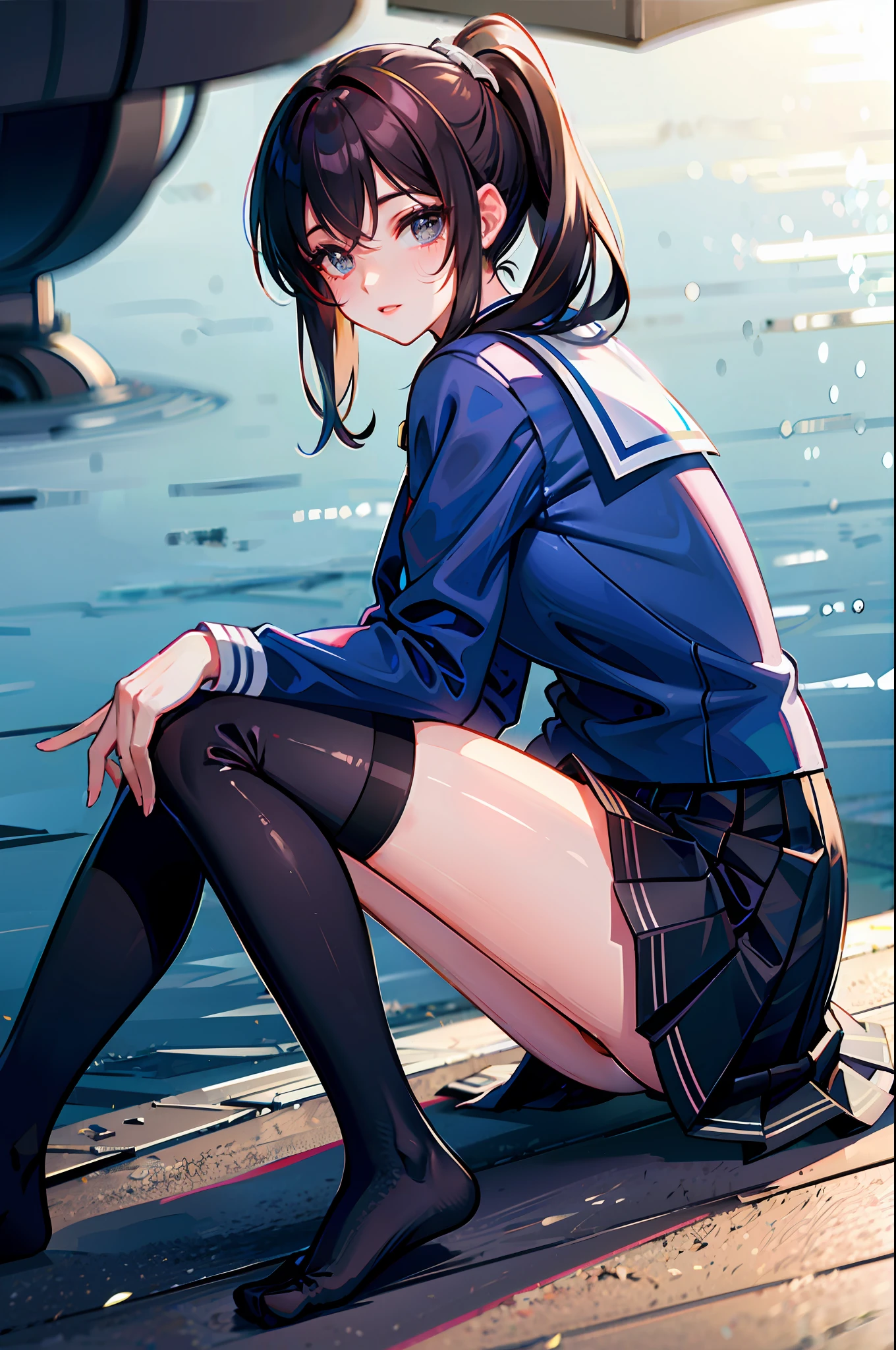 black lence stockings,sailoruniform,High ponytail,gril