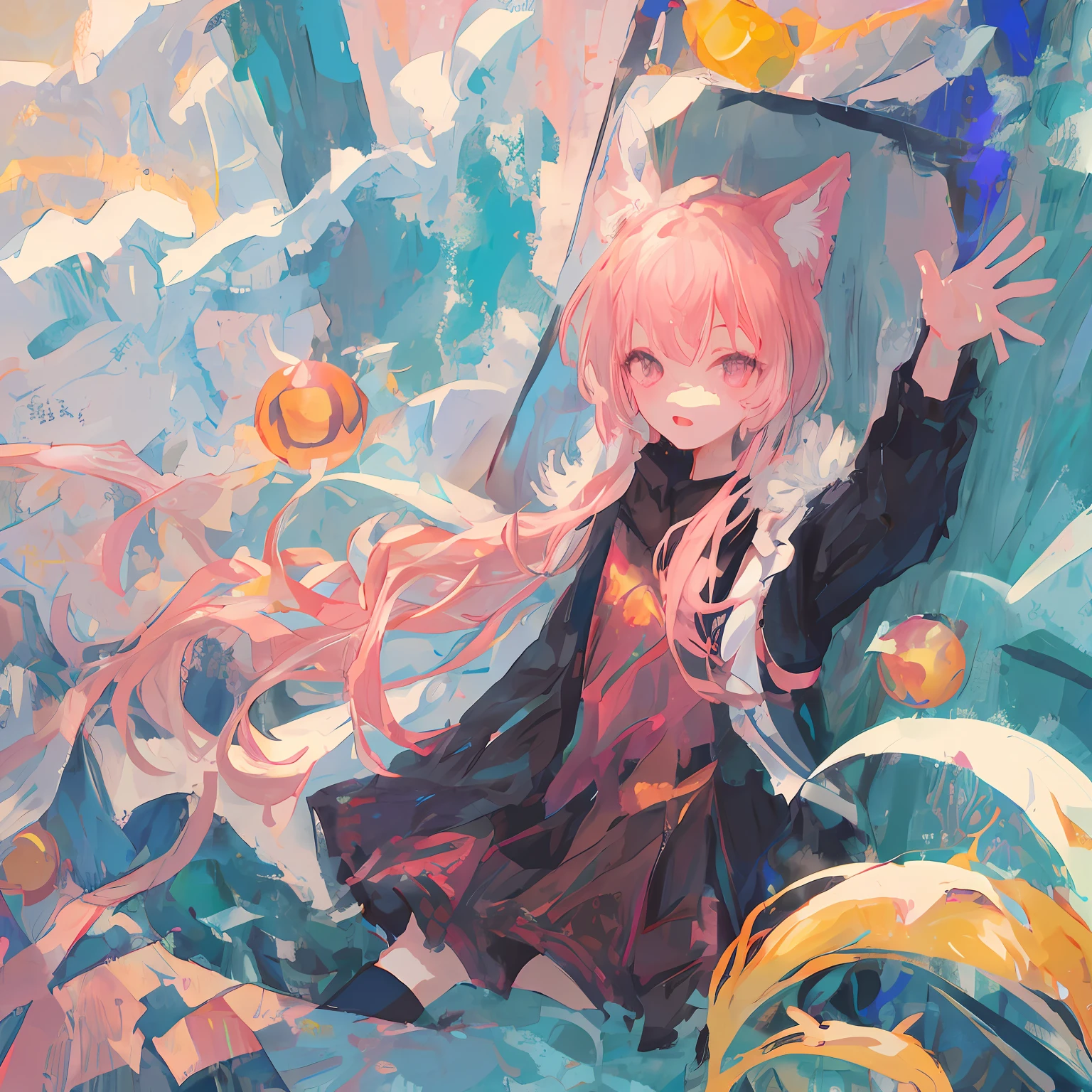 Nazuna Hiwatashi, 1girl, outside, solo, pink hair, body fur, fox ears, fox tail, high res, clothed, furry, sharp focus, colorful, balls_deep,