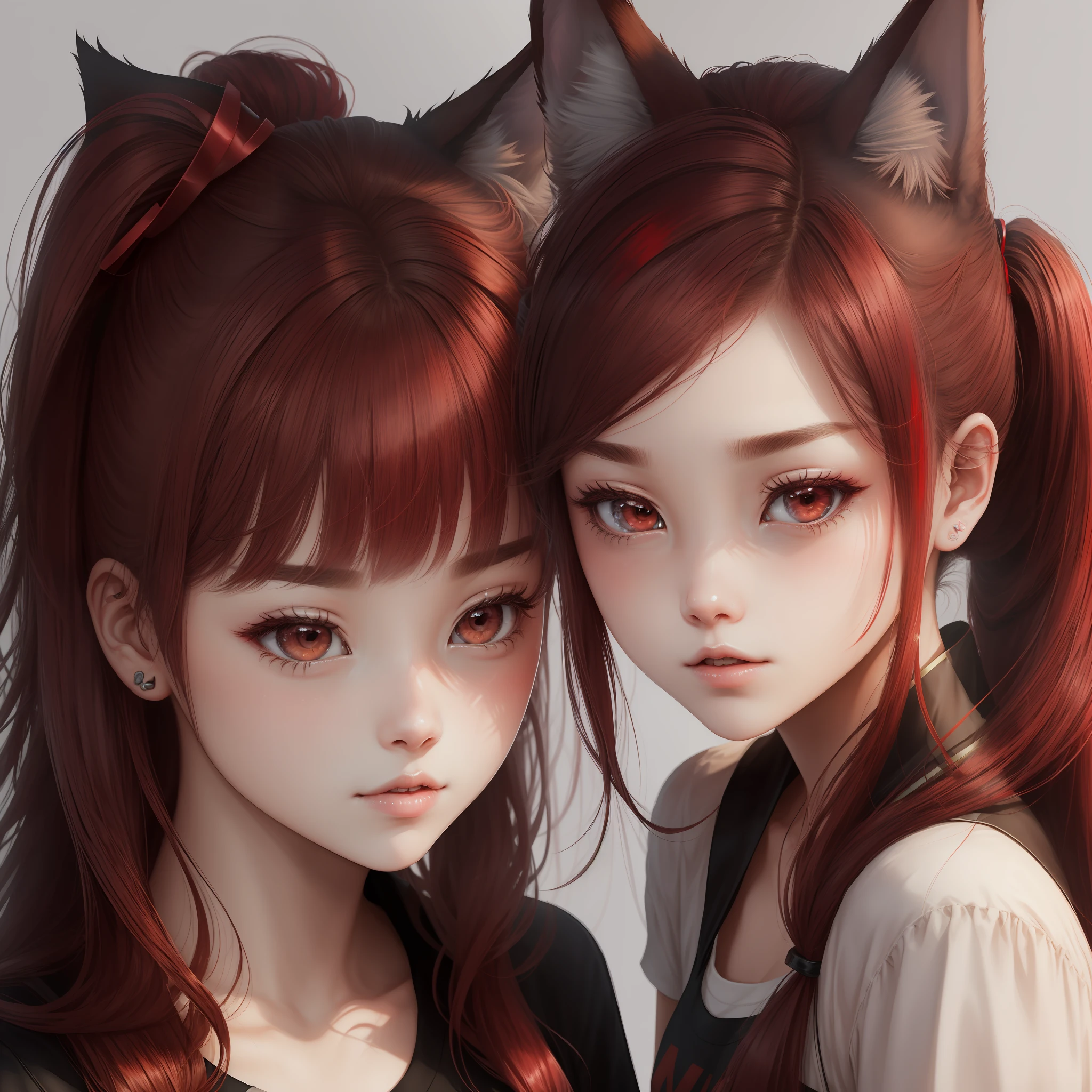 ((s girl)),((red pupils)),(whaite hair),(Liu Hai is red and dyed),ssmile,(High ponytail),((Wolf ears)),Flush --auto