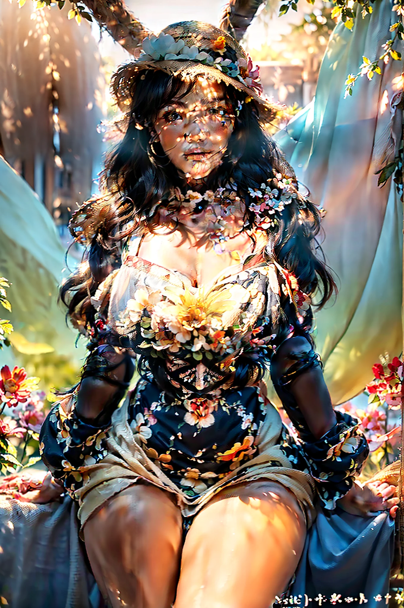 (extreme close up:1.5), (face focus:2),(Style of ???? ???:1.5),
((side face:2)),(1girl surrounded by soft_light:1.5), (backlighting:1.8), (lighting),(flowing fabric:1.3), ((Floral_summer_dress:1.5),(Straw_hat:1.3)),
(masterpiece), realistic, HDR, highly detailed, 8k, raw photo,
ambient occlusion, natural, harmonious composition, warm tones, fine art photography,
