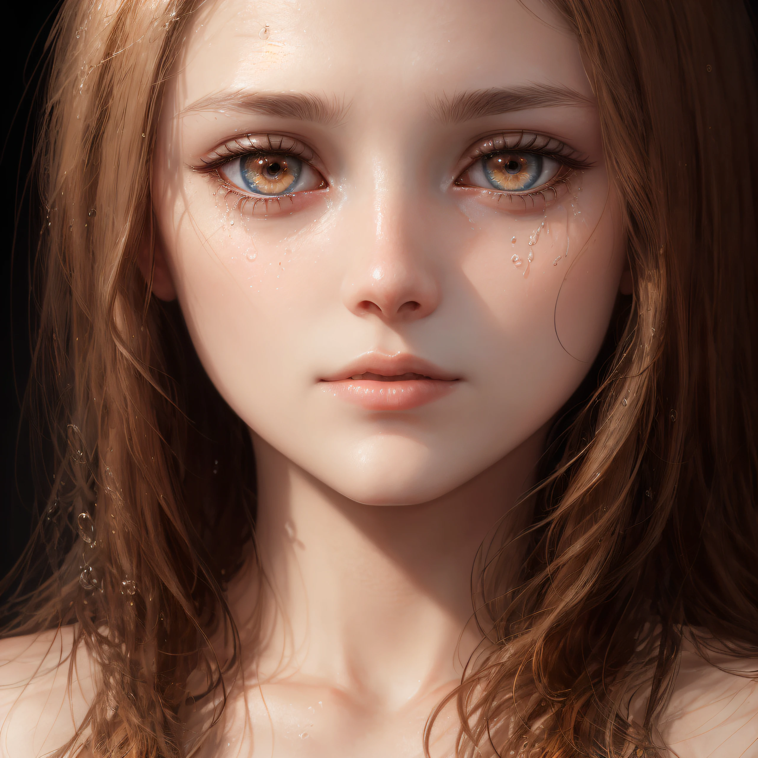 Extremely delicate face,4K,Very realistic light and shadow Tear moles under the eyes,Smooth hair,Ray traching,RTX,rendering by octane,The light and shadow on the hair are extremely strong, and there are water droplets on the face --auto
