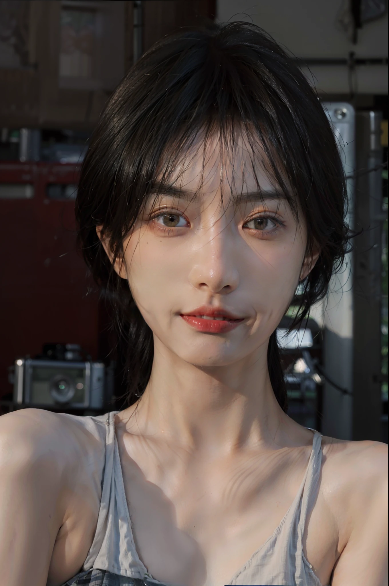 8K,Best quality, masterpiece, ultra high res, (photorealistic:1.4), raw photo, (Authentic skin texture:1.3), (film grain:1.3), (selfie angle),1girl,beautiful detailed eyes and face,masterpiece, best quality,close-up,upper bod,