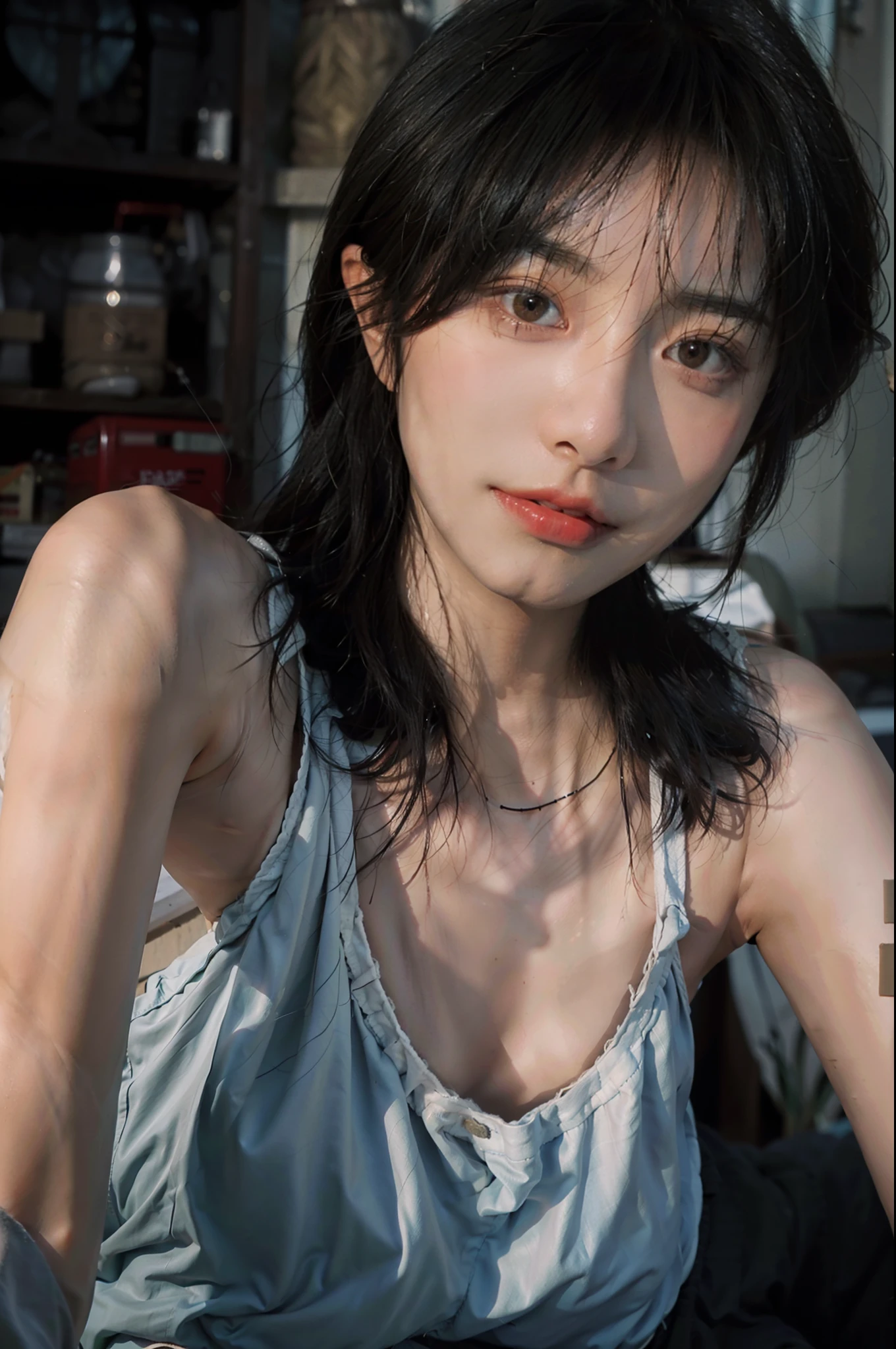 8K,Best quality, masterpiece, ultra high res, (photorealistic:1.4), raw photo, (Authentic skin texture:1.3), (film grain:1.3), (selfie angle),1girl,beautiful detailed eyes and face,masterpiece, best quality,close-up,upper bod,