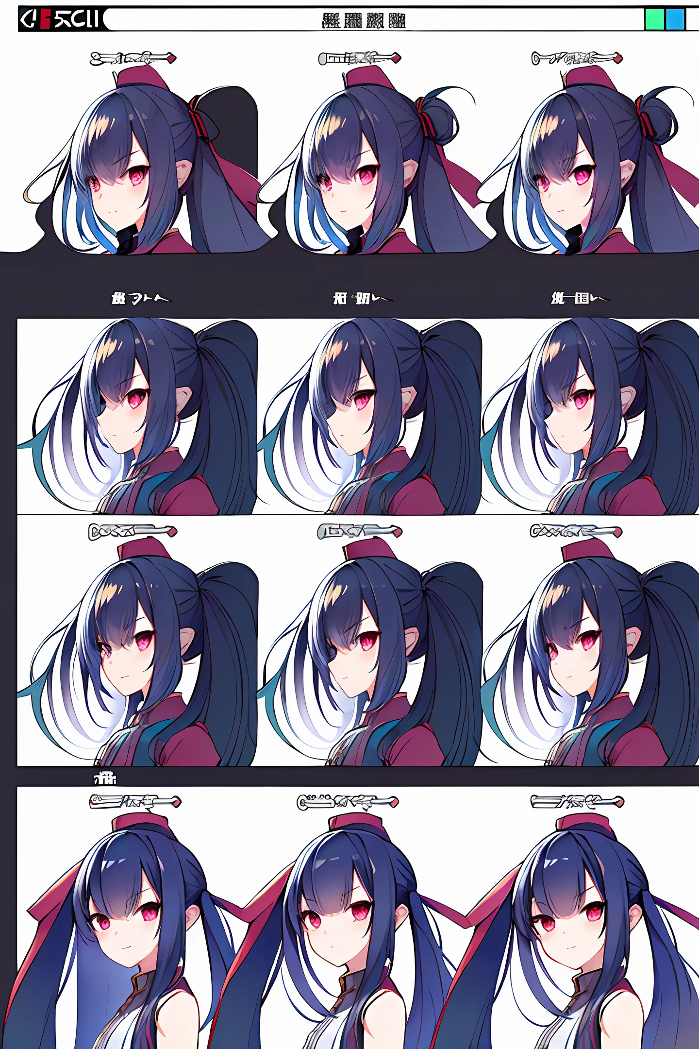 ((masterpiece)),(((best quality))),(character design sheet, same character, front, side, back), illustration, 1 girl, hair color, bangs, hairstyle fax, eyes, environment change scene, Hairstyle Fax, Pose Zitai, Female, Shirt Shangyi, Star, Charturnbetalora, (simple background, white background: 1.3), --6